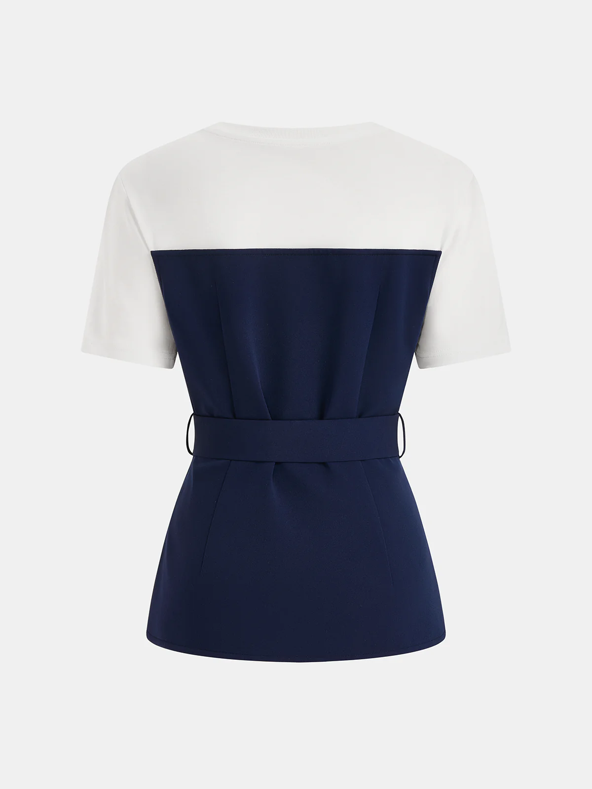 2 in 1 Belted Patchwork Short Sleeve Top - Image 3