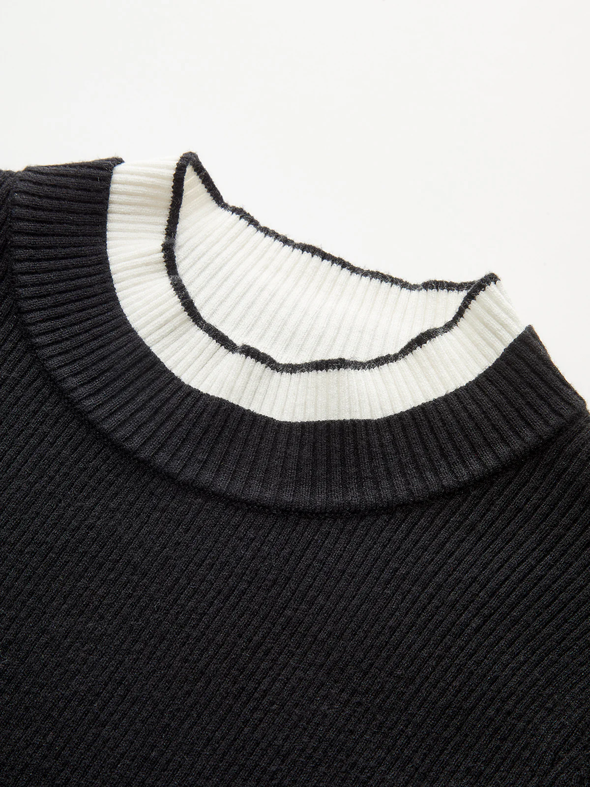 2 in 1 Contrast Cuff Mock Neck Ribbed Knit Top - Image 4