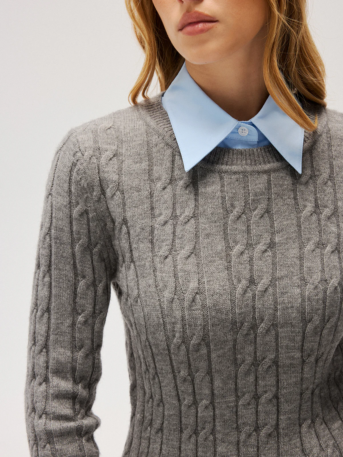 2 in 1 Contrast Shirt Collar Cable-Knit Sweater - Image 3