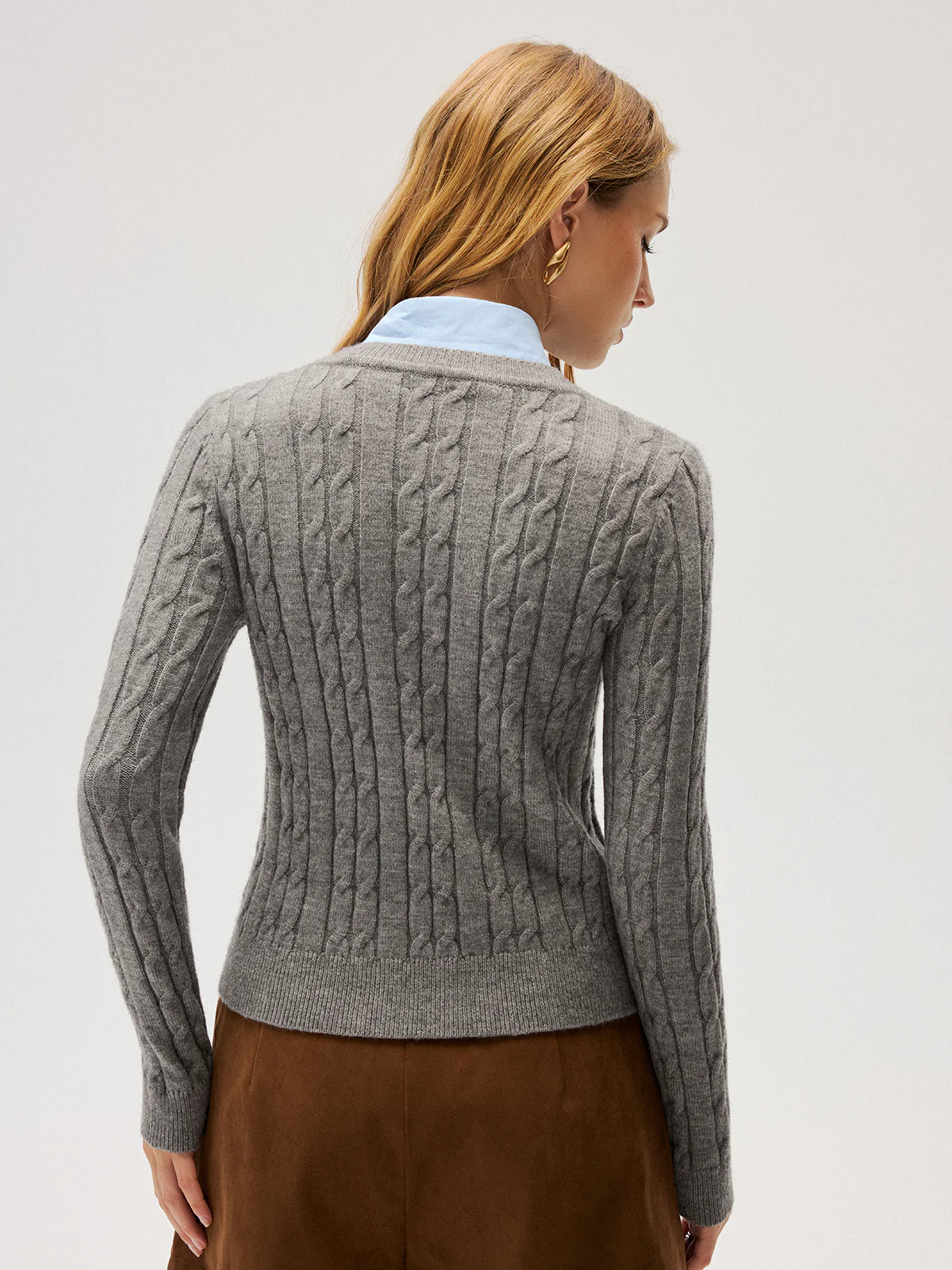 2 in 1 Contrast Shirt Collar Cable-Knit Sweater - Image 6