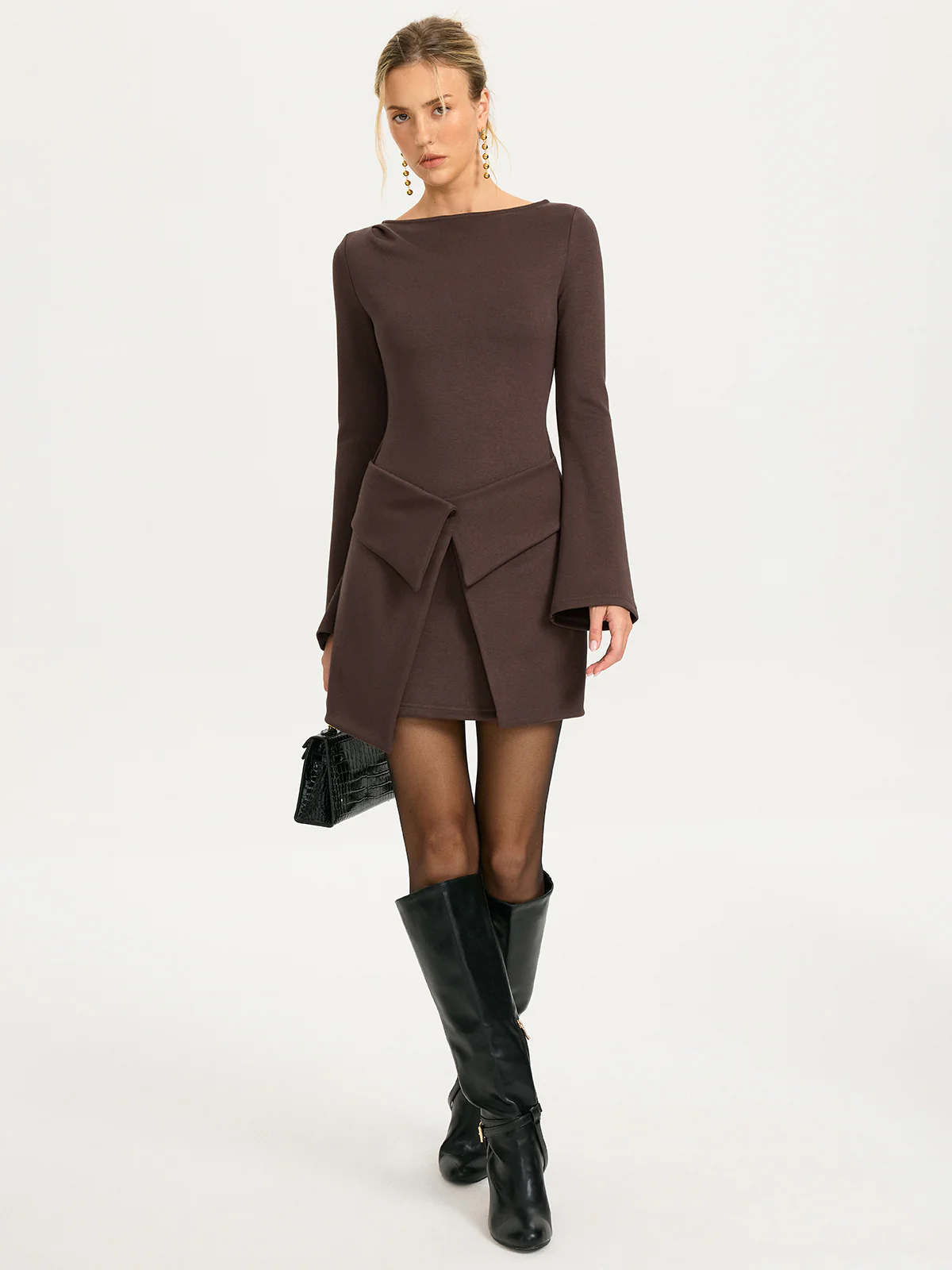 2 in 1 Wrap Long-Sleeve Mini Dress - Image 5
