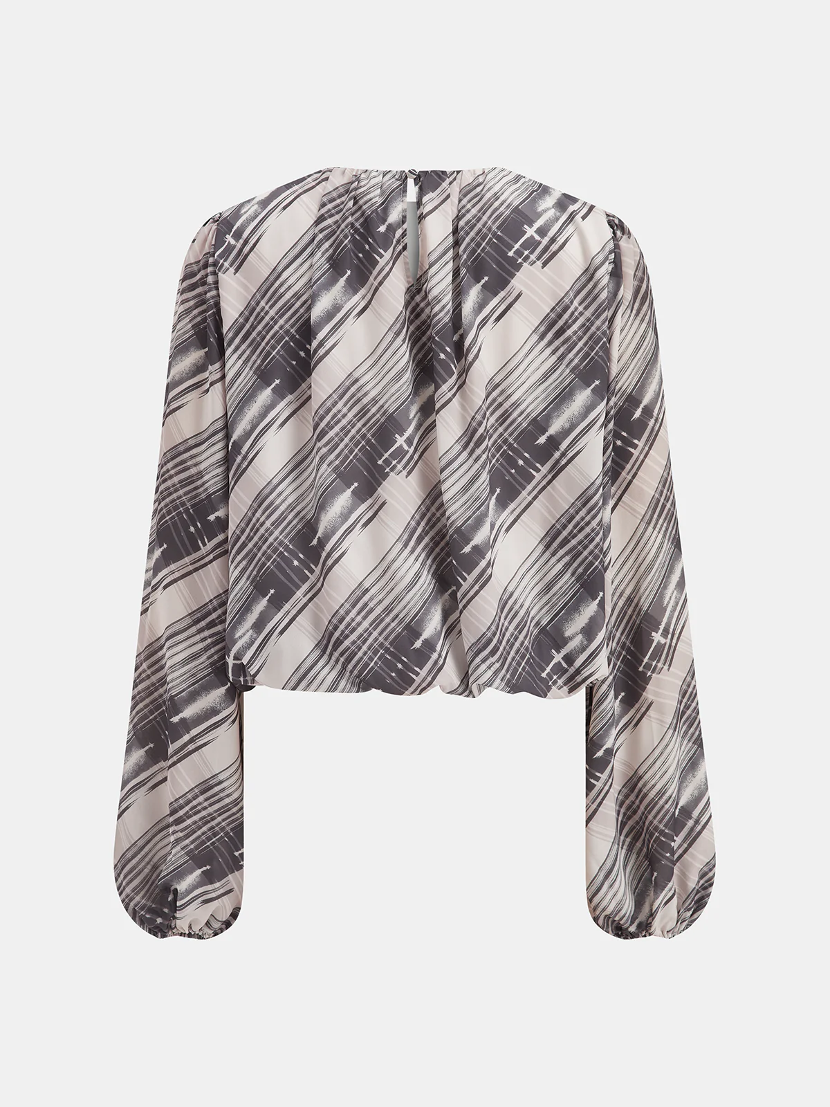 Abstract Striped Puff-Sleeve Blouse - Image 3