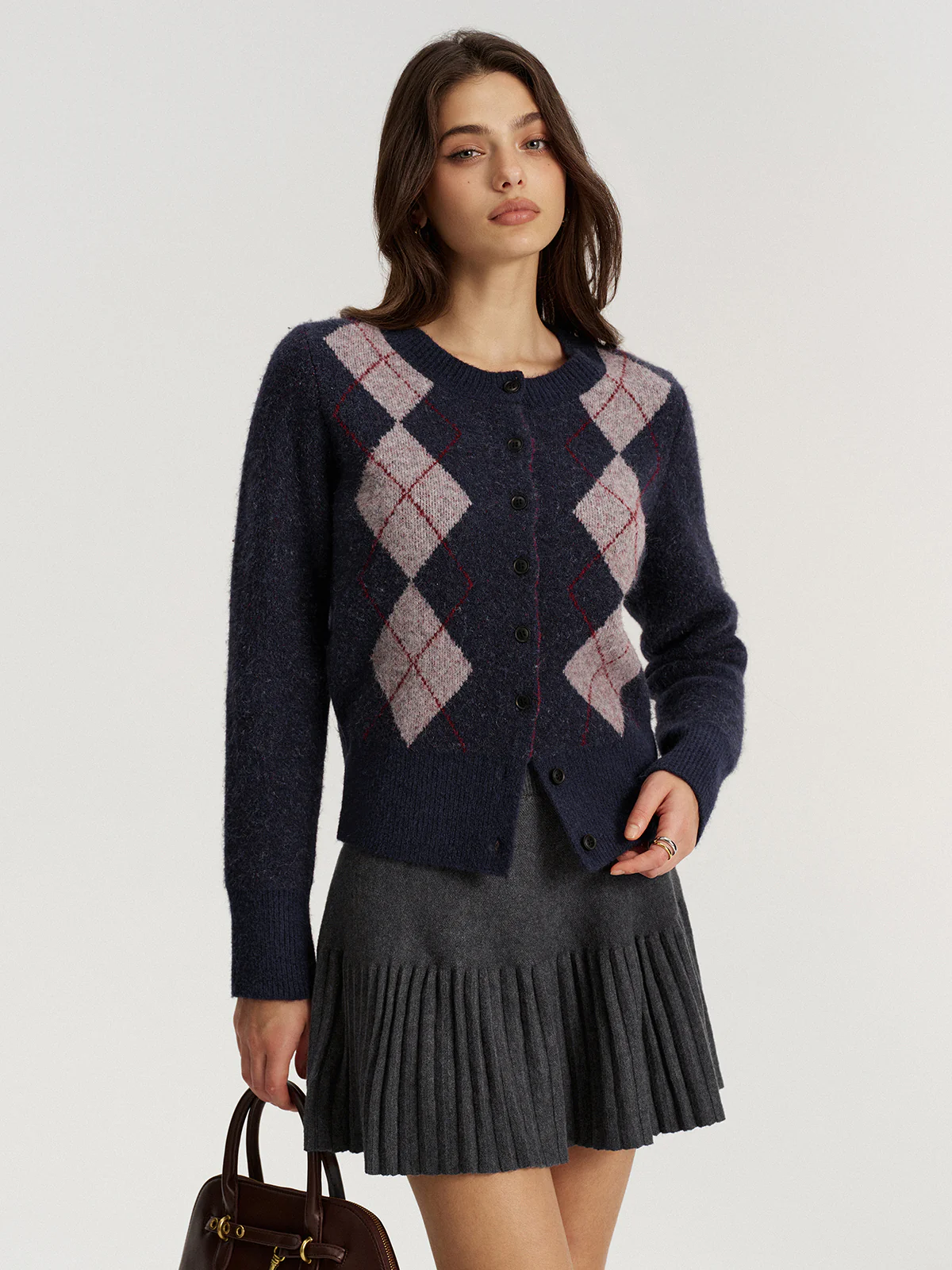 Argyle Jacquard Wool Blend Cardigan - Image 3