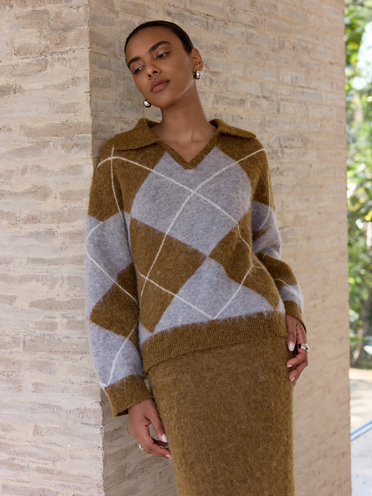 Argyle Wool-Blend Sweater & Maxi Skirt Set - Image 8