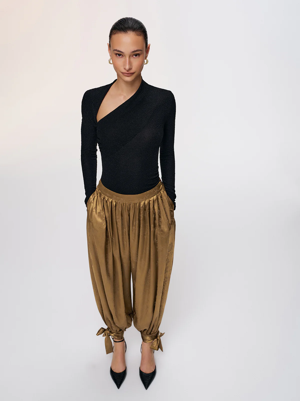 Asymmetric Neckline Sparkle Knit Top - Image 4