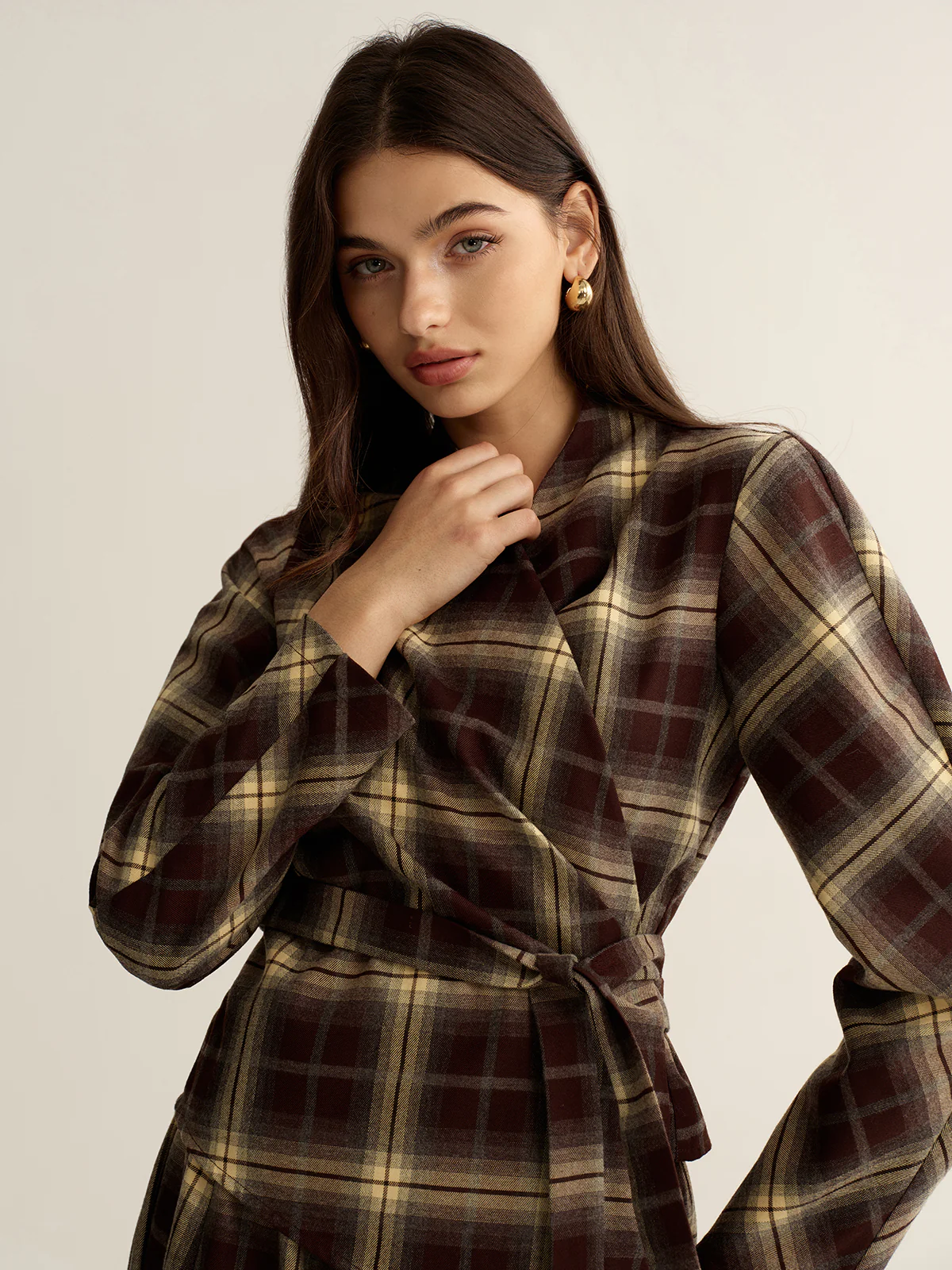 Asymmetric Plaid Wrap Fitted Shirt - Image 4