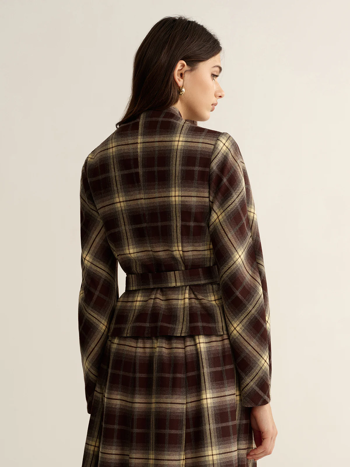 Asymmetric Plaid Wrap Fitted Shirt - Image 5