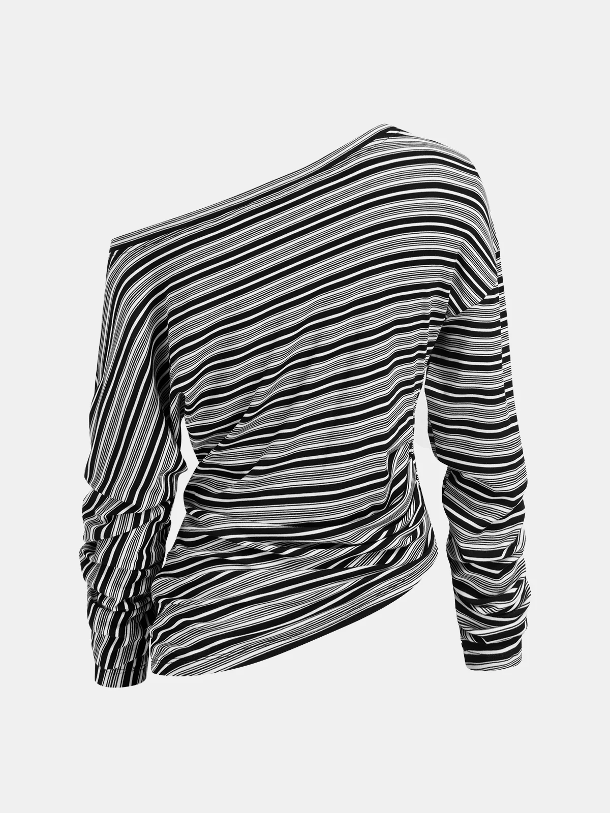 Asymmetric Striped Top with Off-Shoulder Design - Image 2
