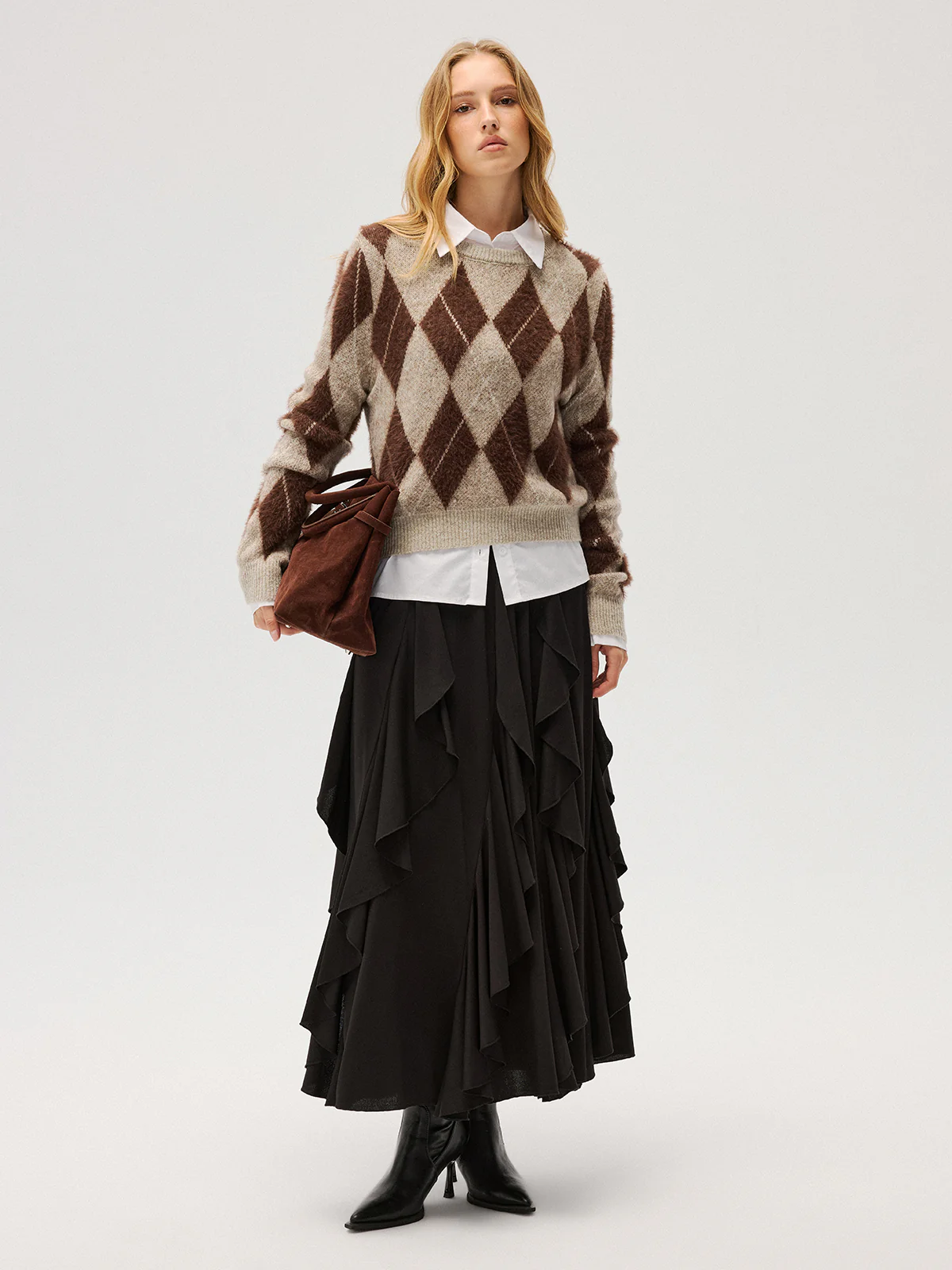 Asymmetrical Ruffle Mesh Maxi Skirt - Image 2