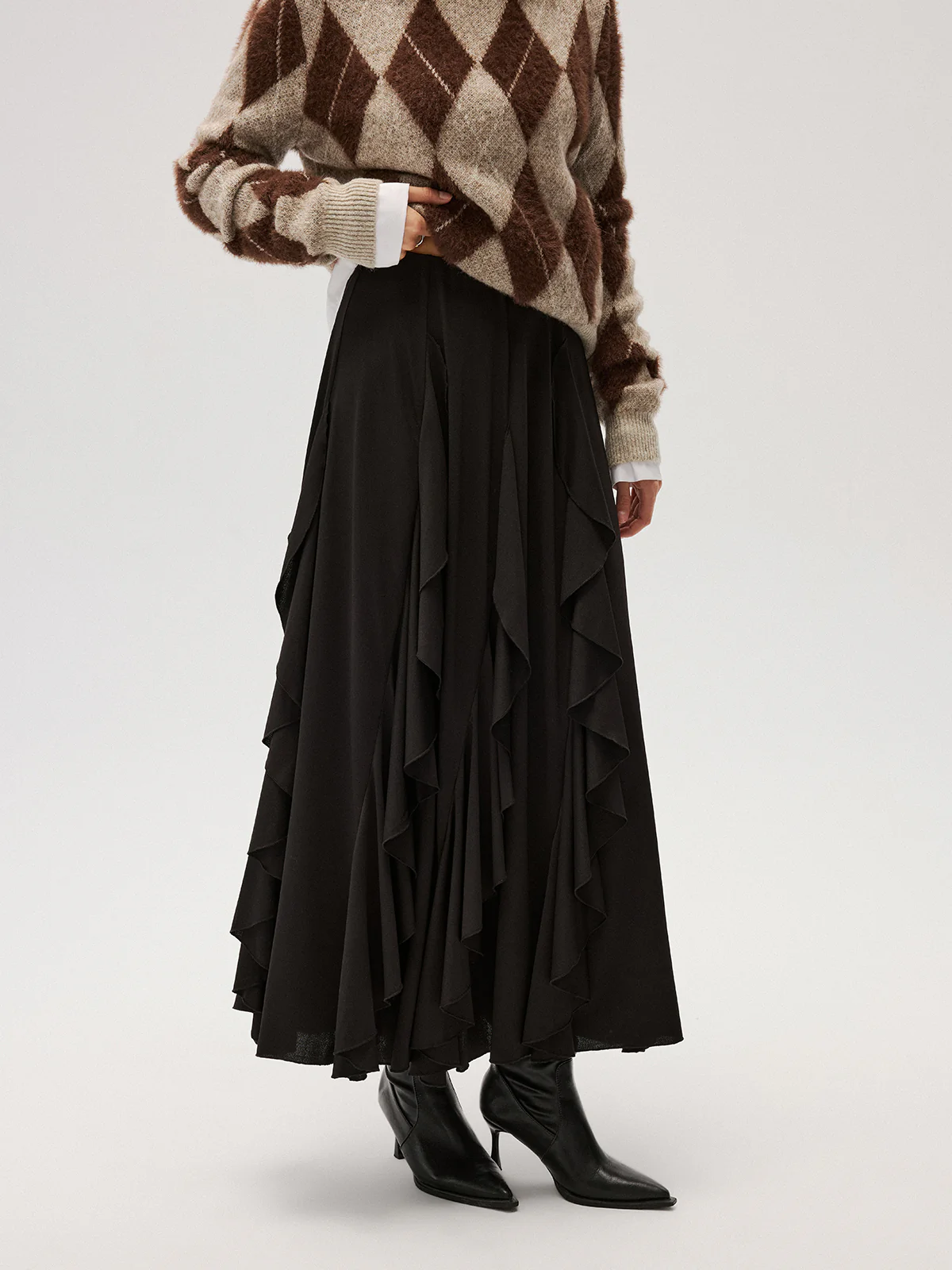 Asymmetrical Ruffle Mesh Maxi Skirt - Image 3