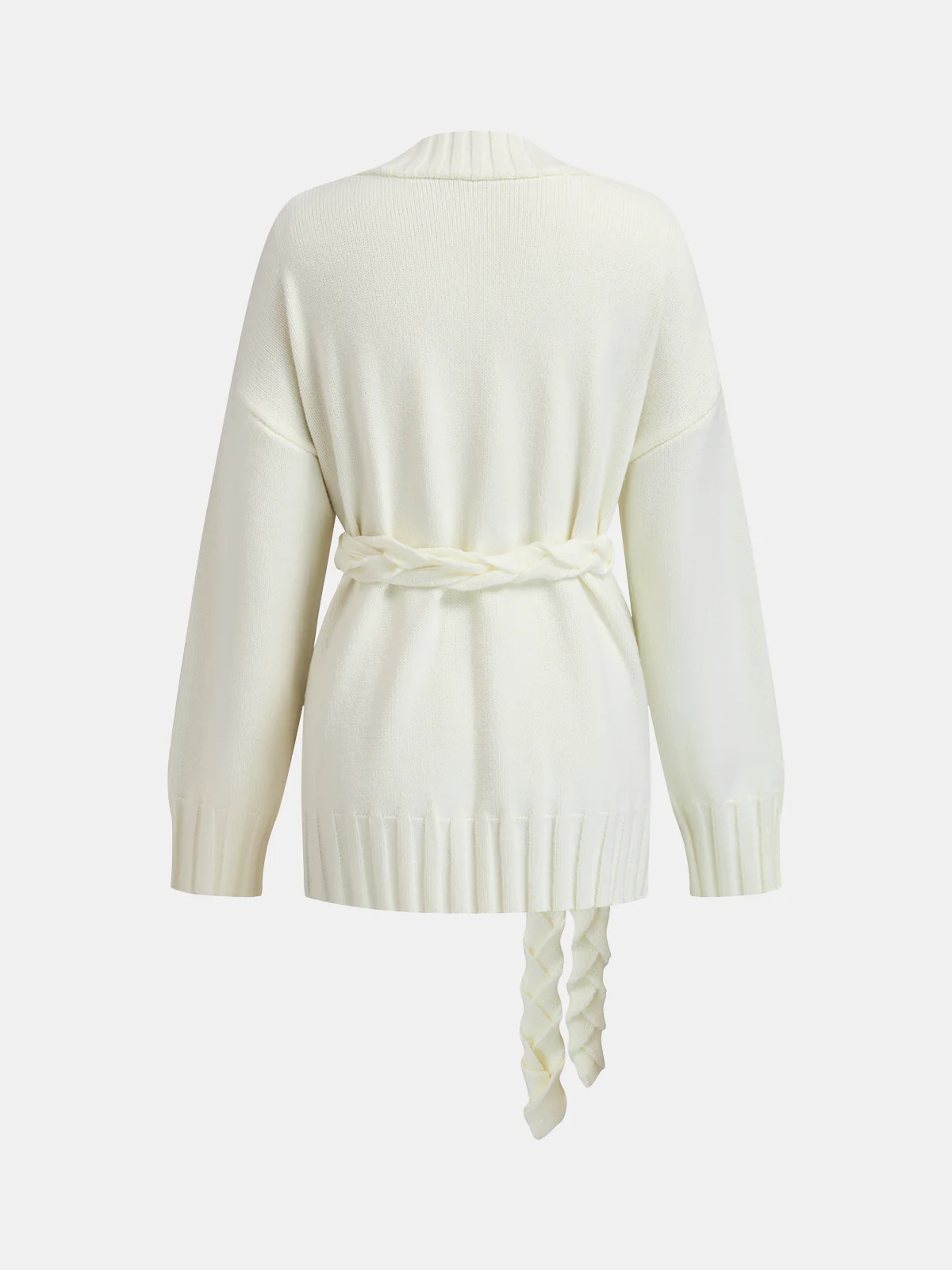Belted Cable-Knit Cardigan with Metal Button Detail - Image 2