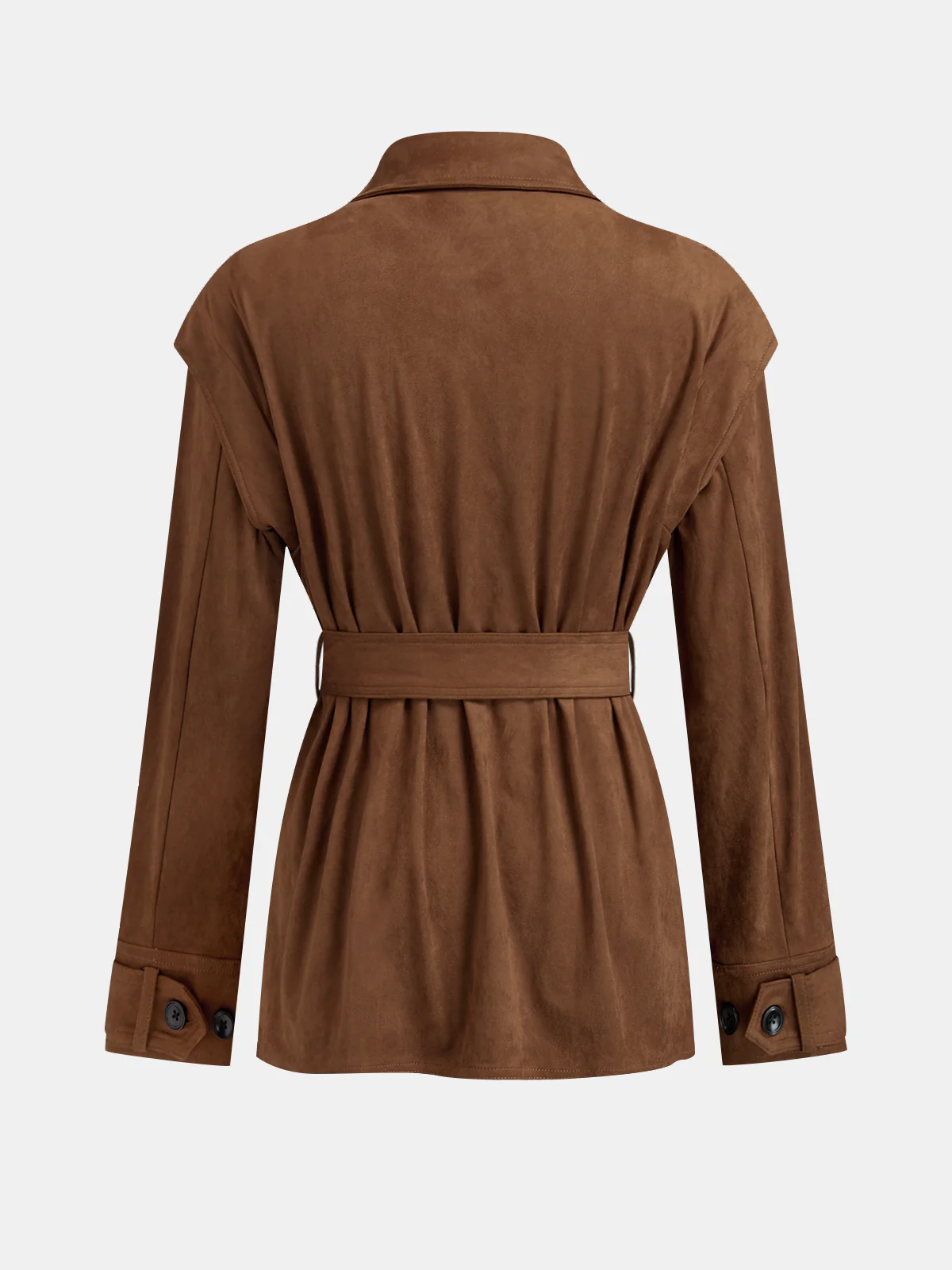 Belted Collared Suede Effect Jacket - Image 2