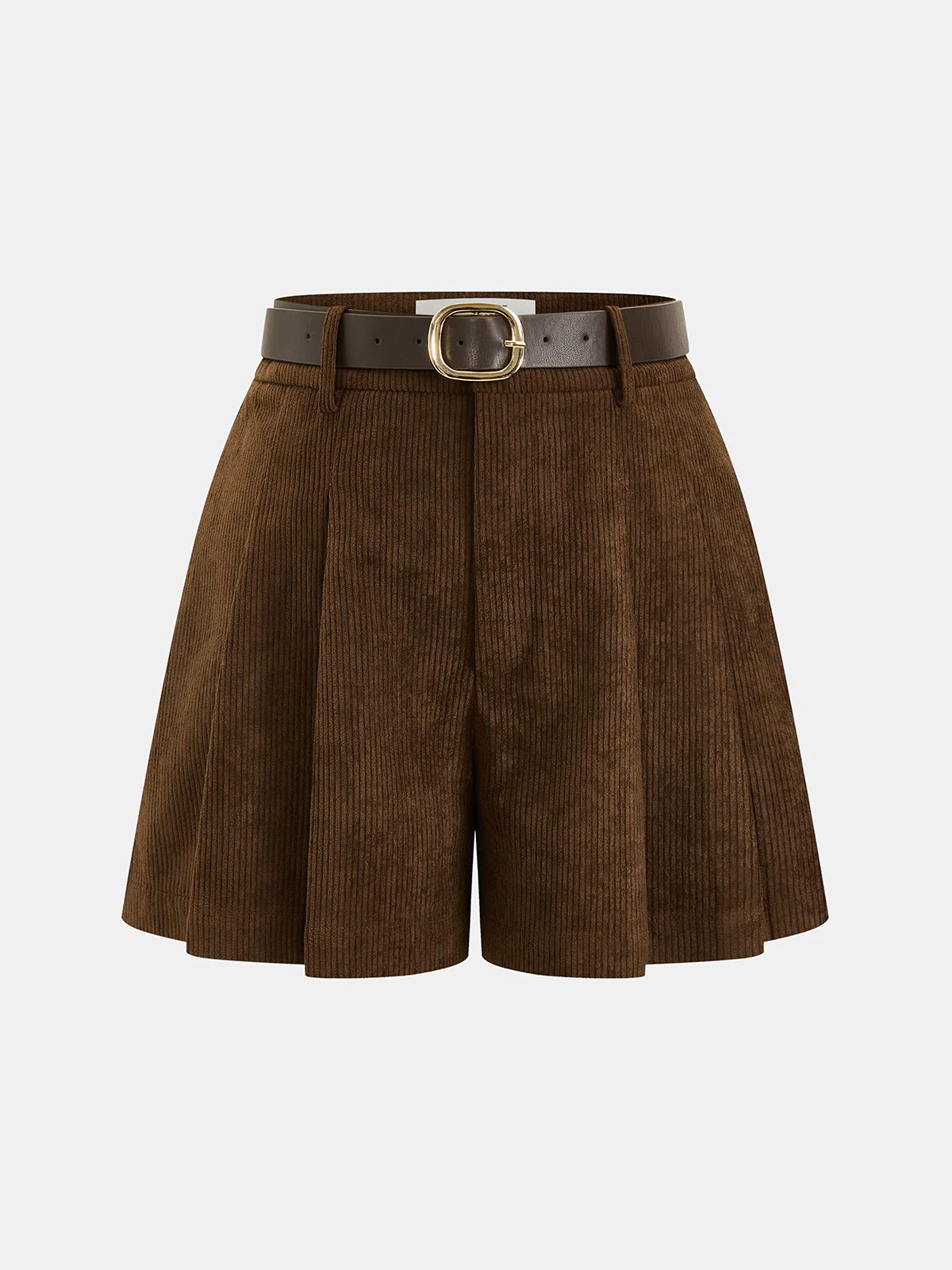 Belted Corduroy Pleated Shorts