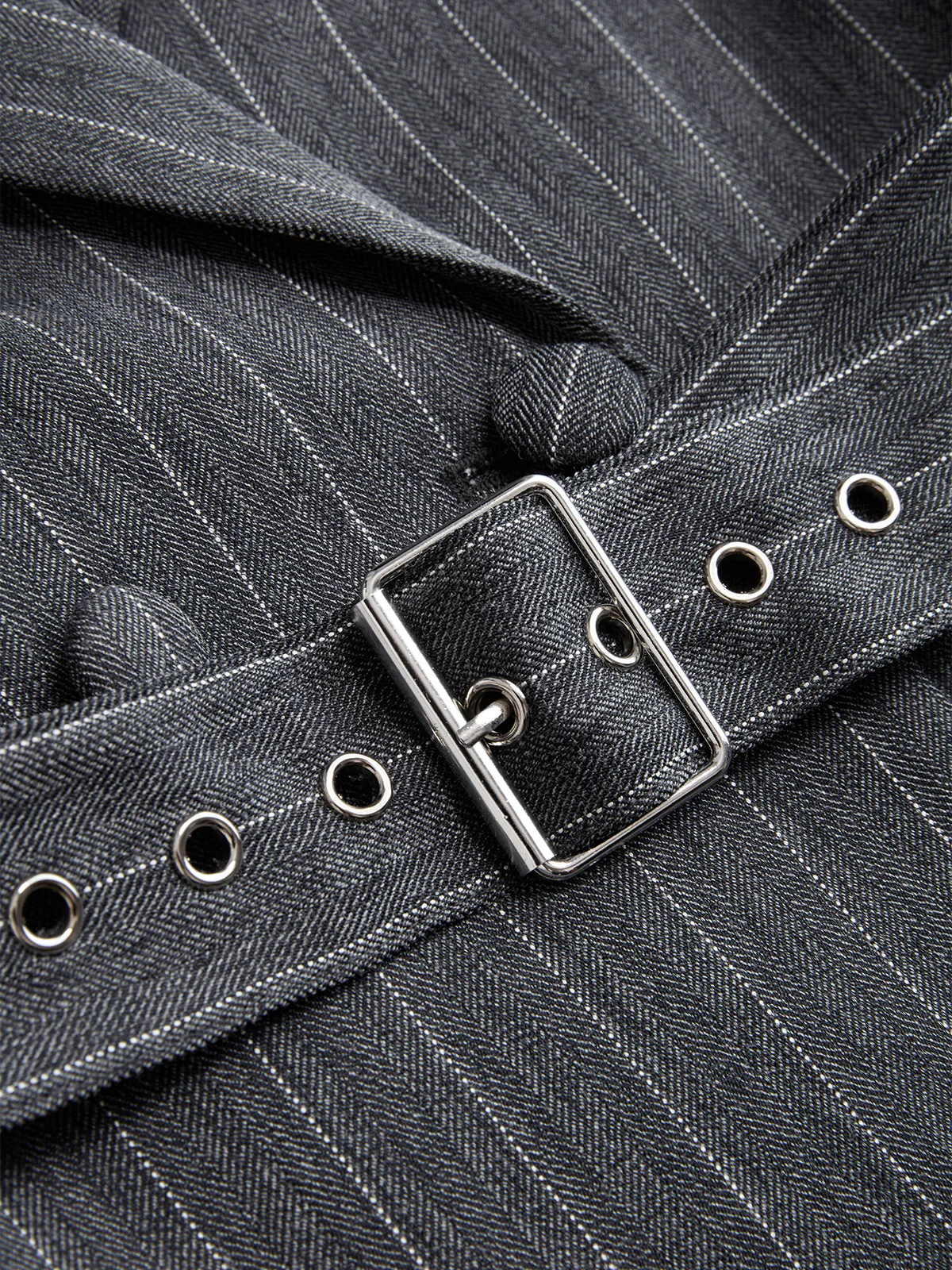 Belted Pinstripe Lapel Blazer - Image 4