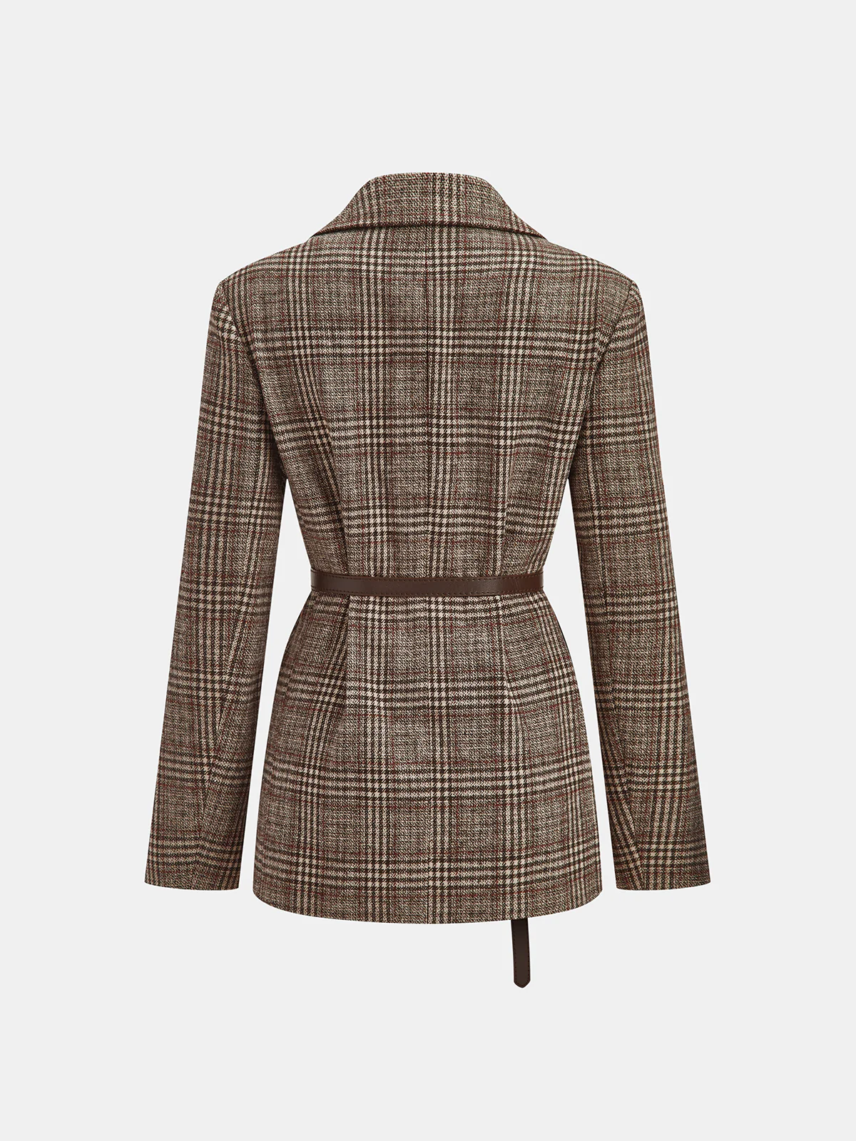 Belted Plaid Tweed Blazer - Image 2
