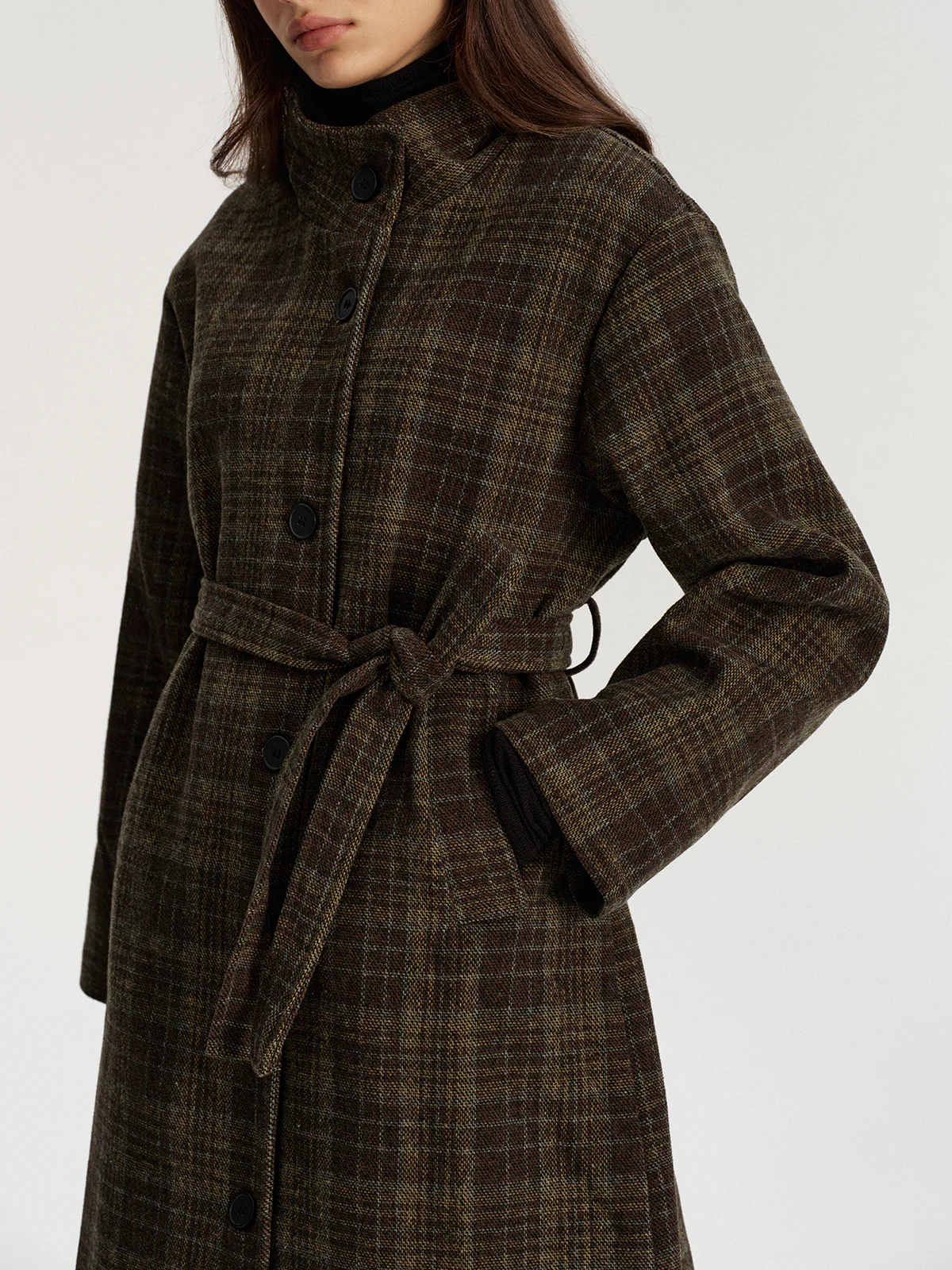Belted Plaid Tweed Long Coat - Image 3
