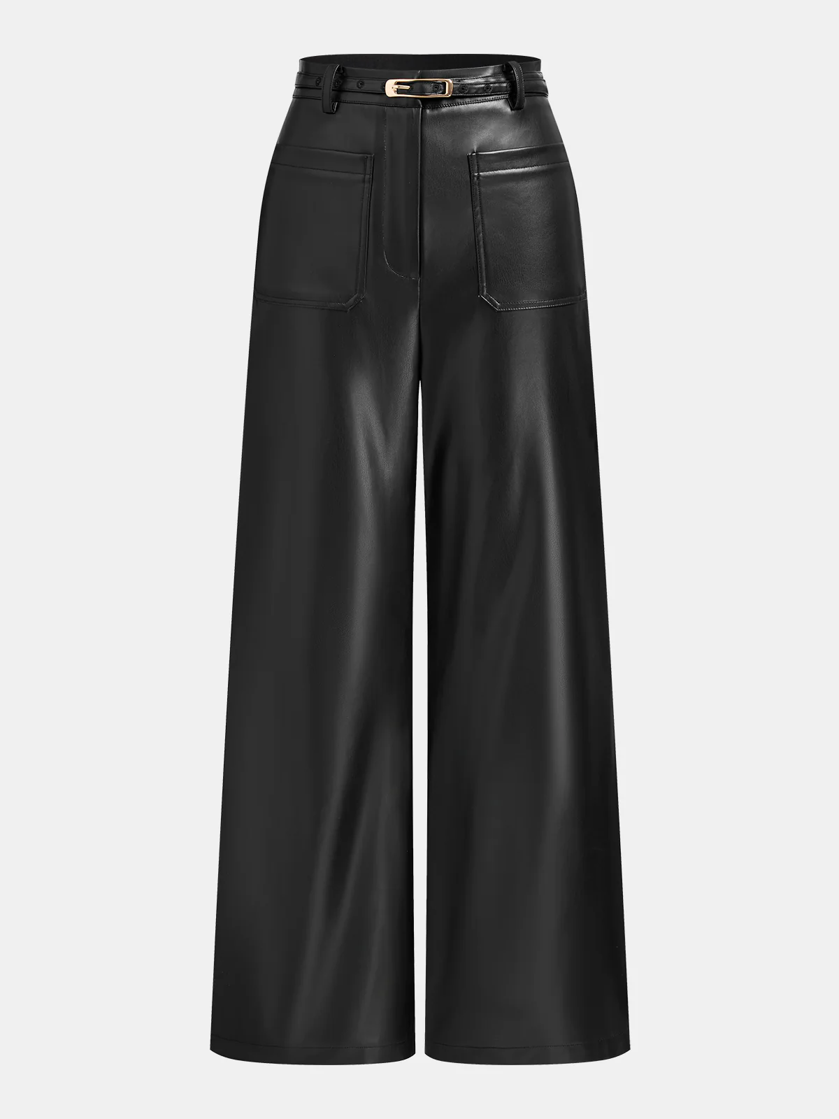 Belted Straight Leg Faux Leather Pants
