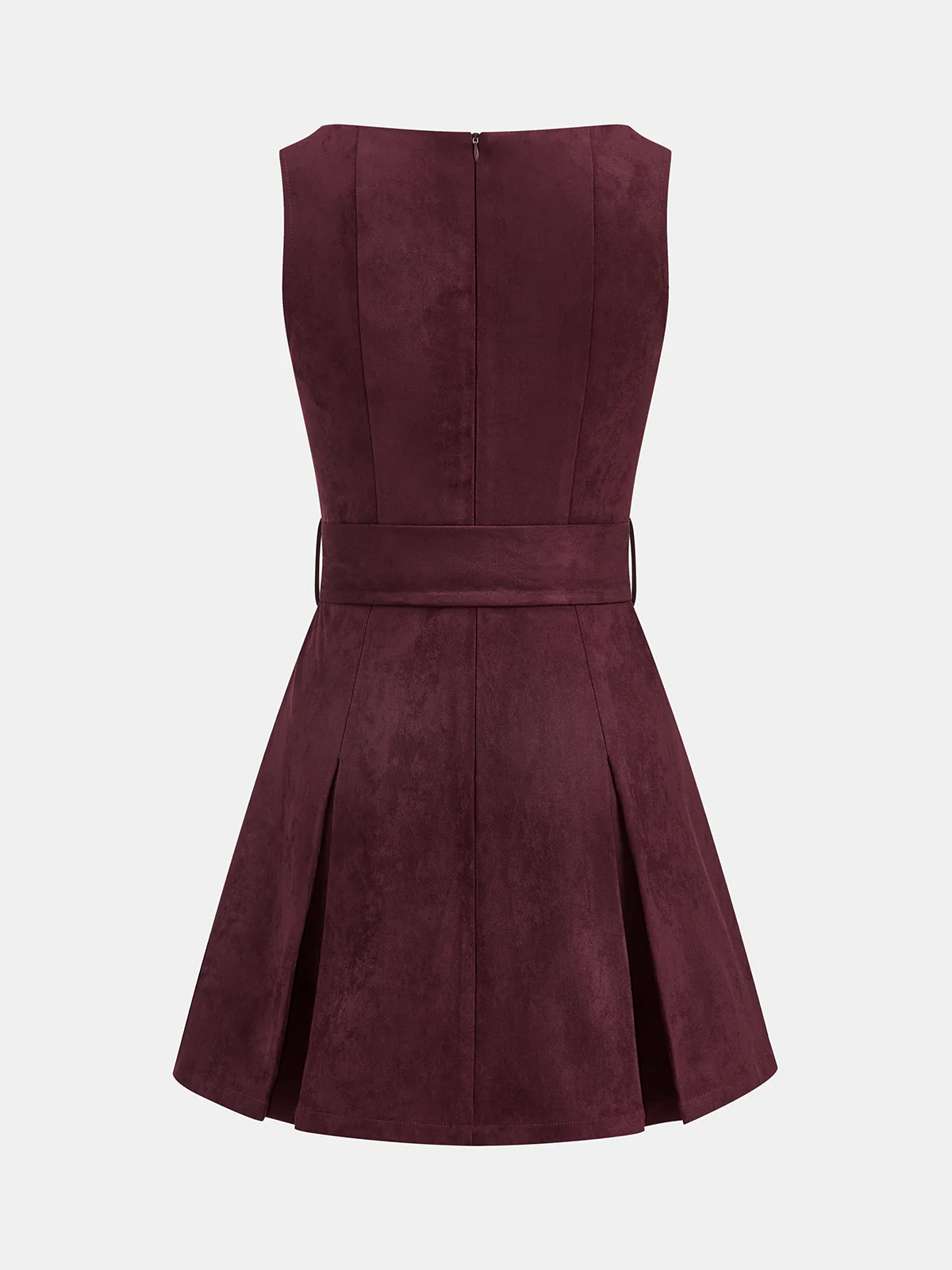 Belted Suede Pleated Mini Dress - Image 2