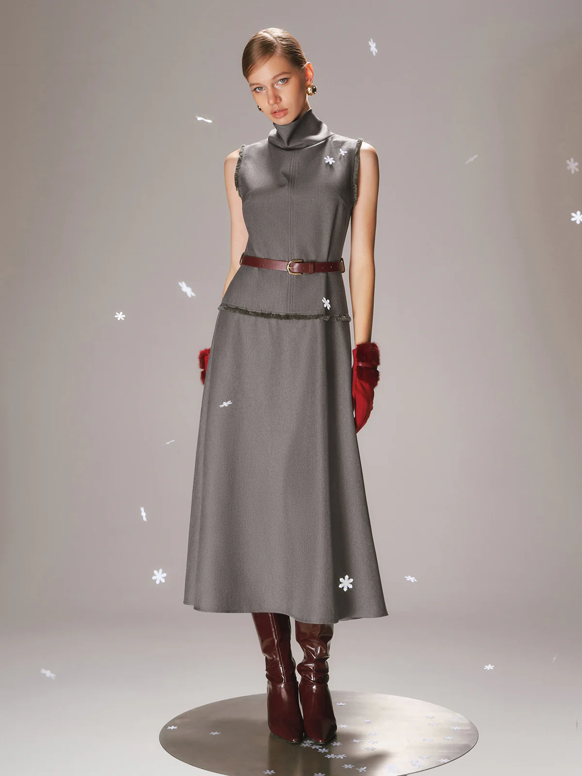 Belted Turtleneck Sleeveless Maxi Dress - Image 5