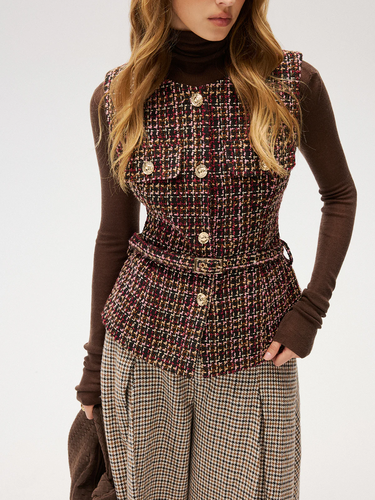 Belted Tweed Sleeveless Vest - Image 5