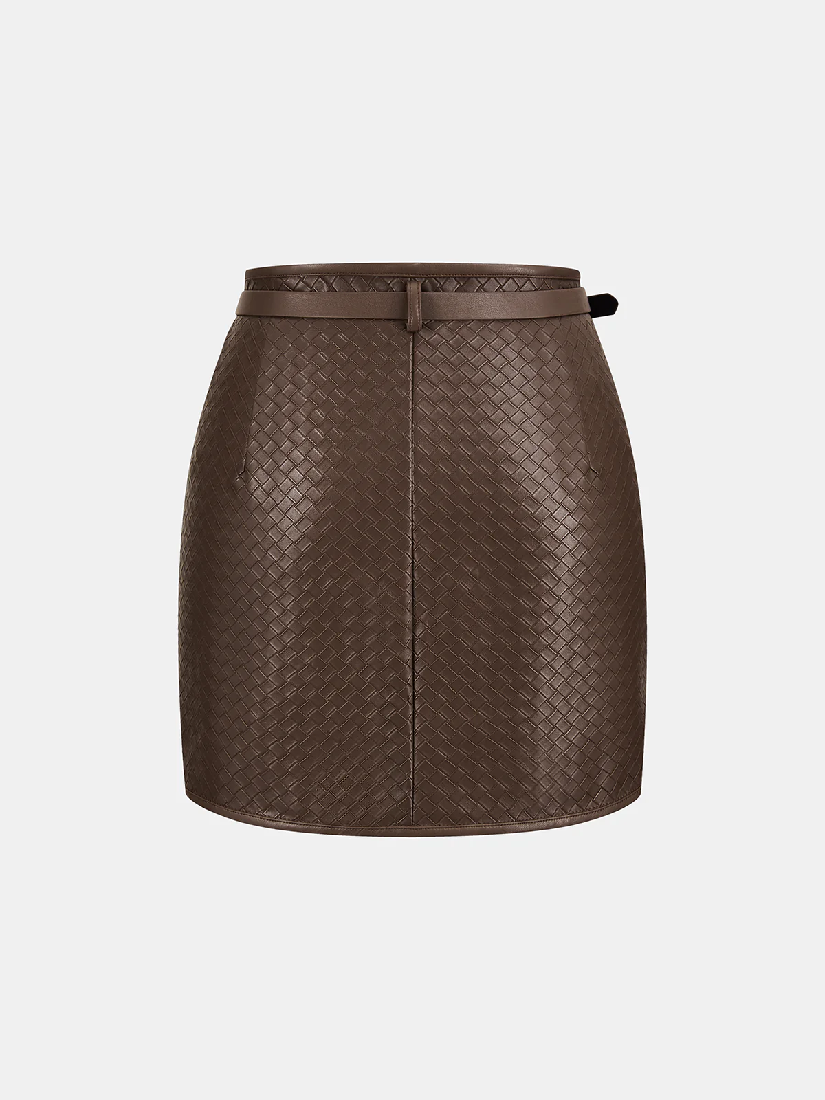 Belted Woven Faux Leather Mini Skirt - Image 2