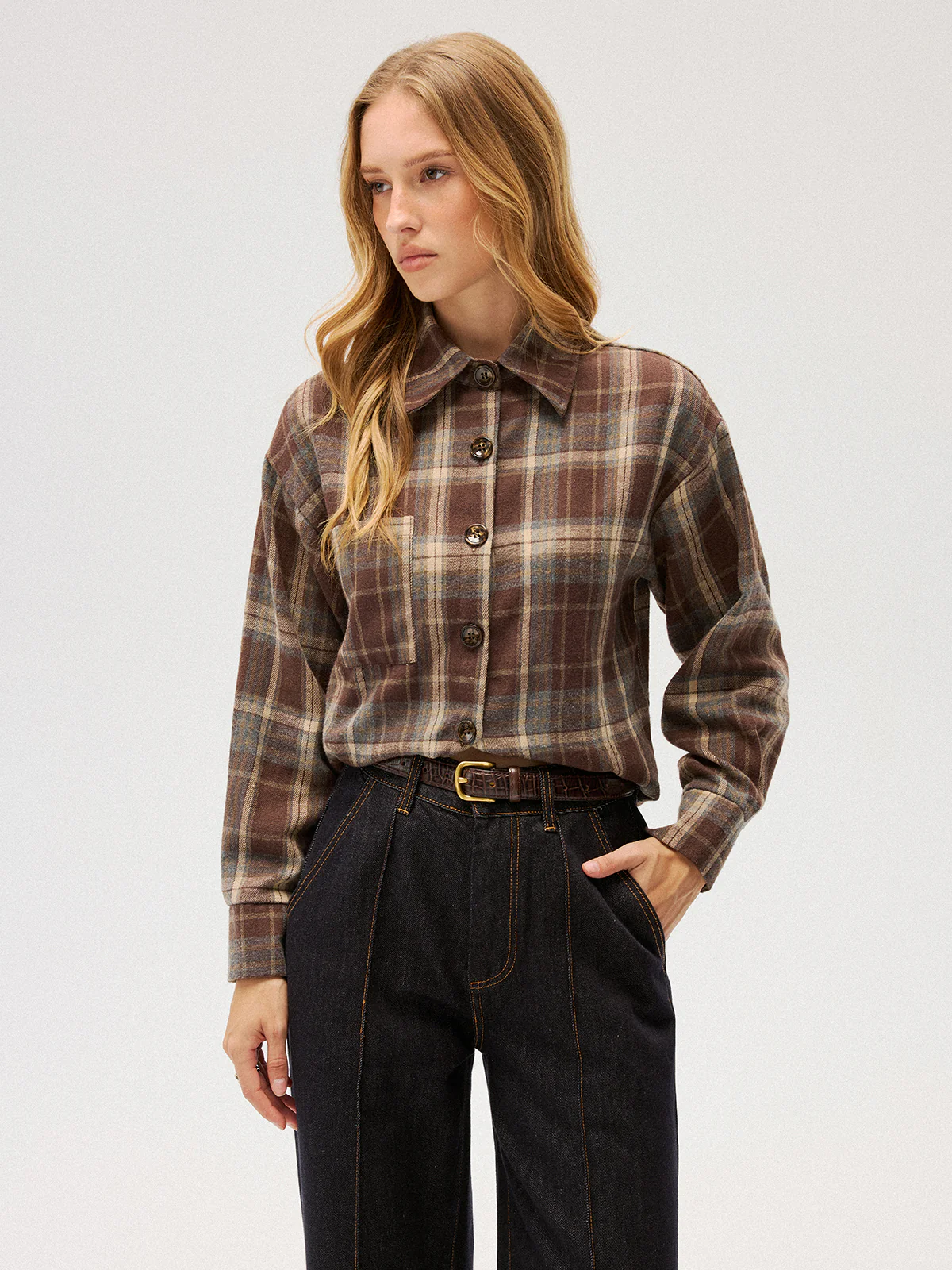 Brushed Plaid Button-Down Shirt - Image 4