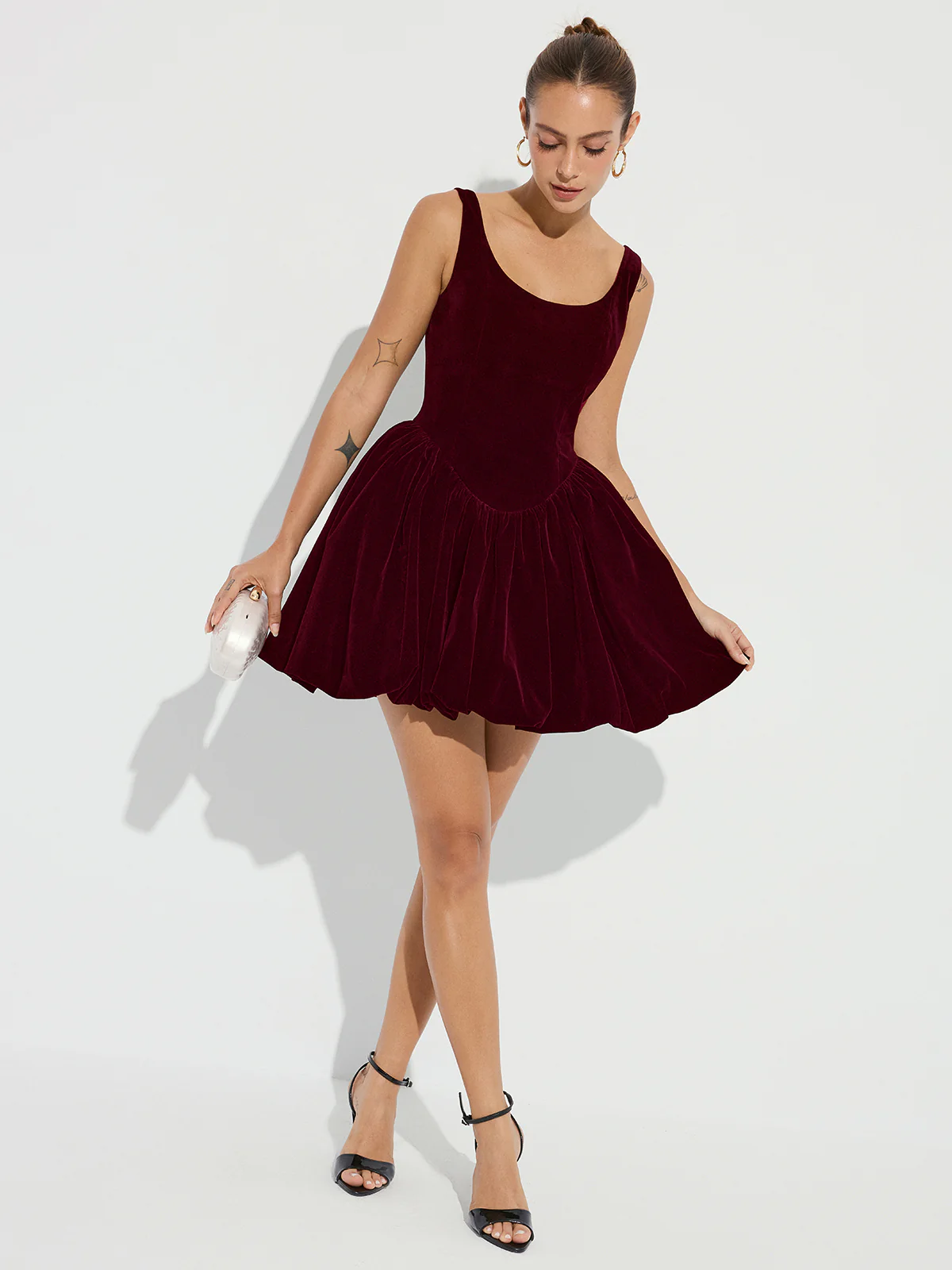 Bubble Hem Velvet Strappy Mini Dress - Image 2