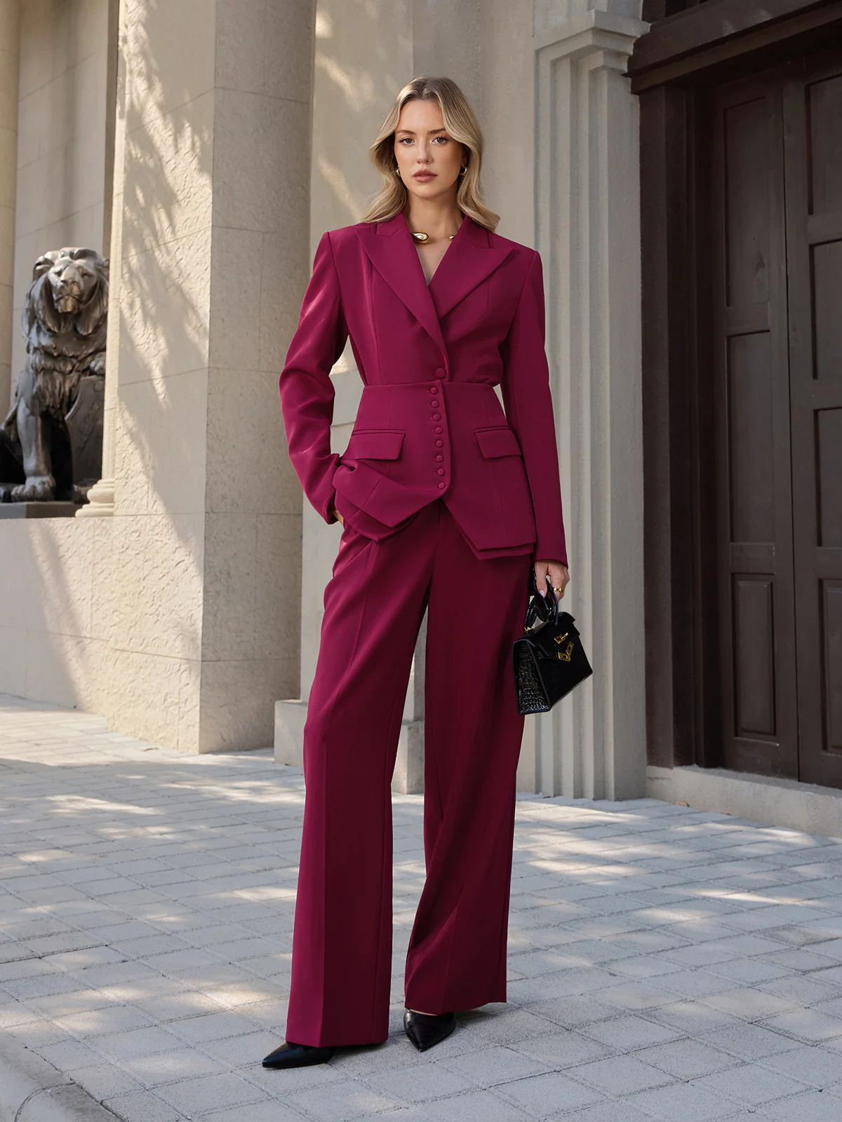 Button-Front Corset & Blazer Two-Piece Set - Image 2