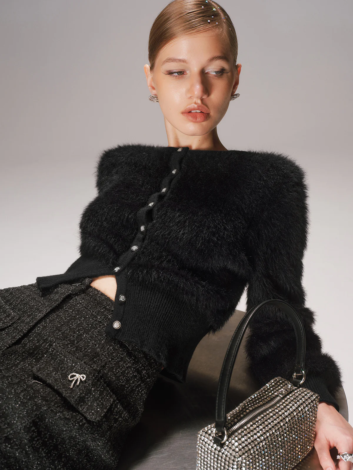Button-Front Faux Mink Cropped Cardigan - Image 4