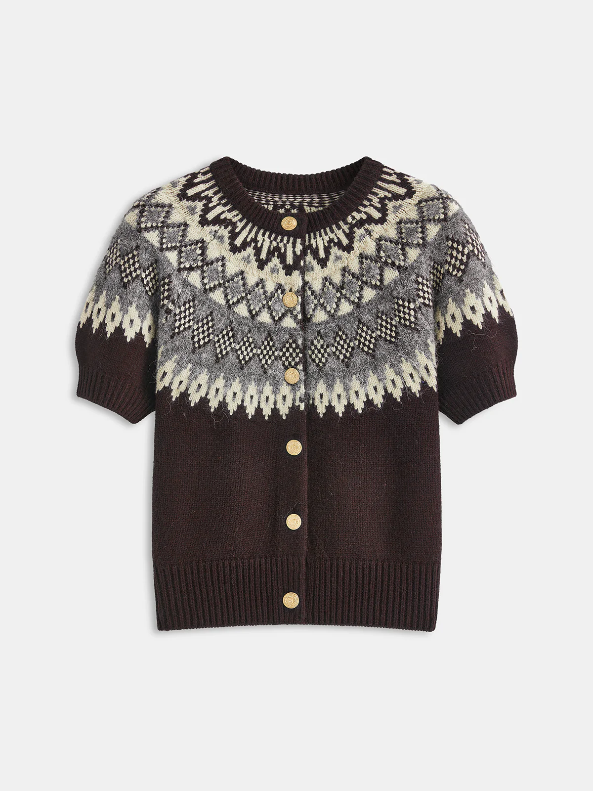 Cashmere-Blend Fair Isle Short-Sleeve Cardigan - Image 6