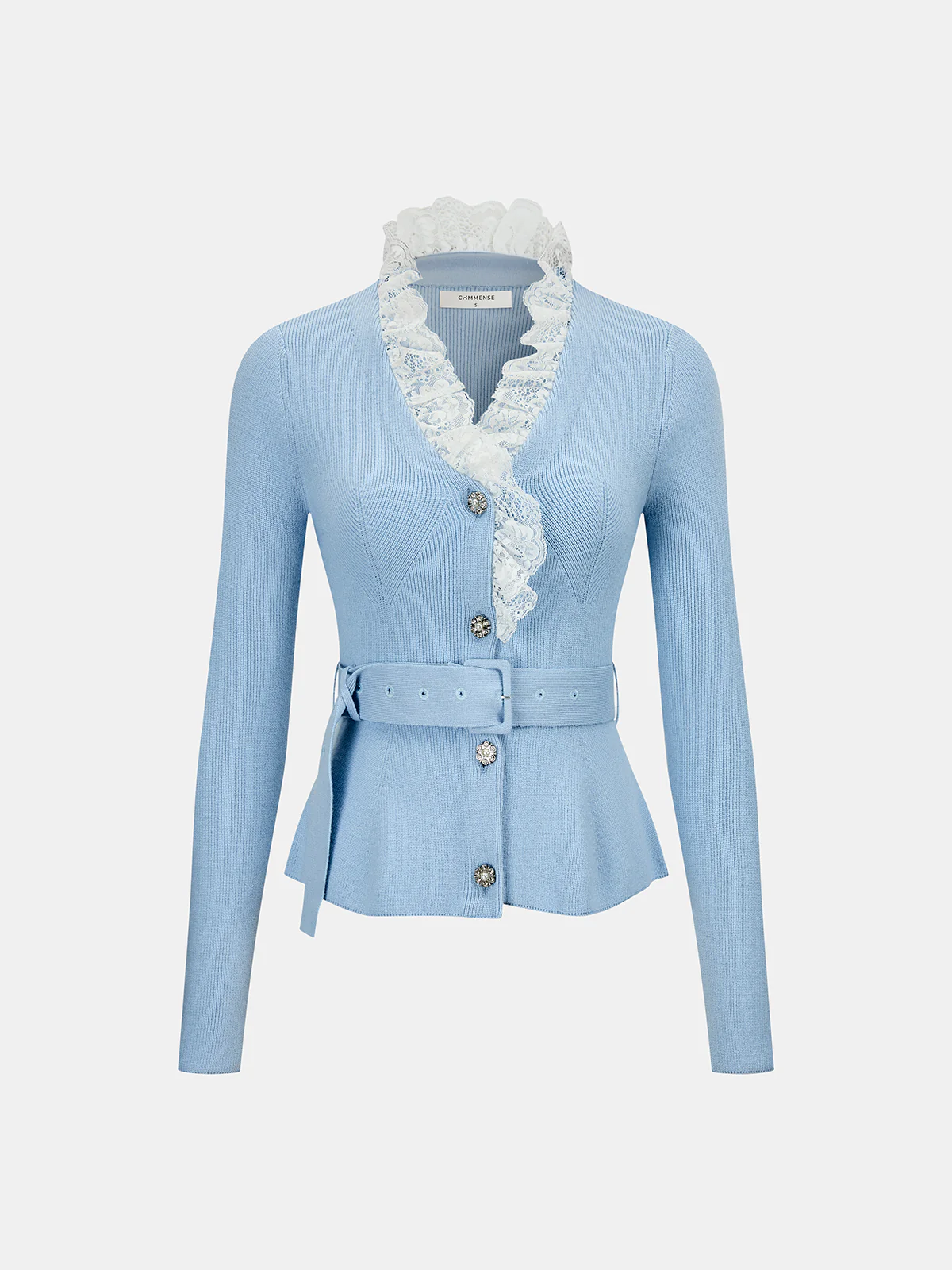 Cashmere Blend Lace Collar Belted Cardigan