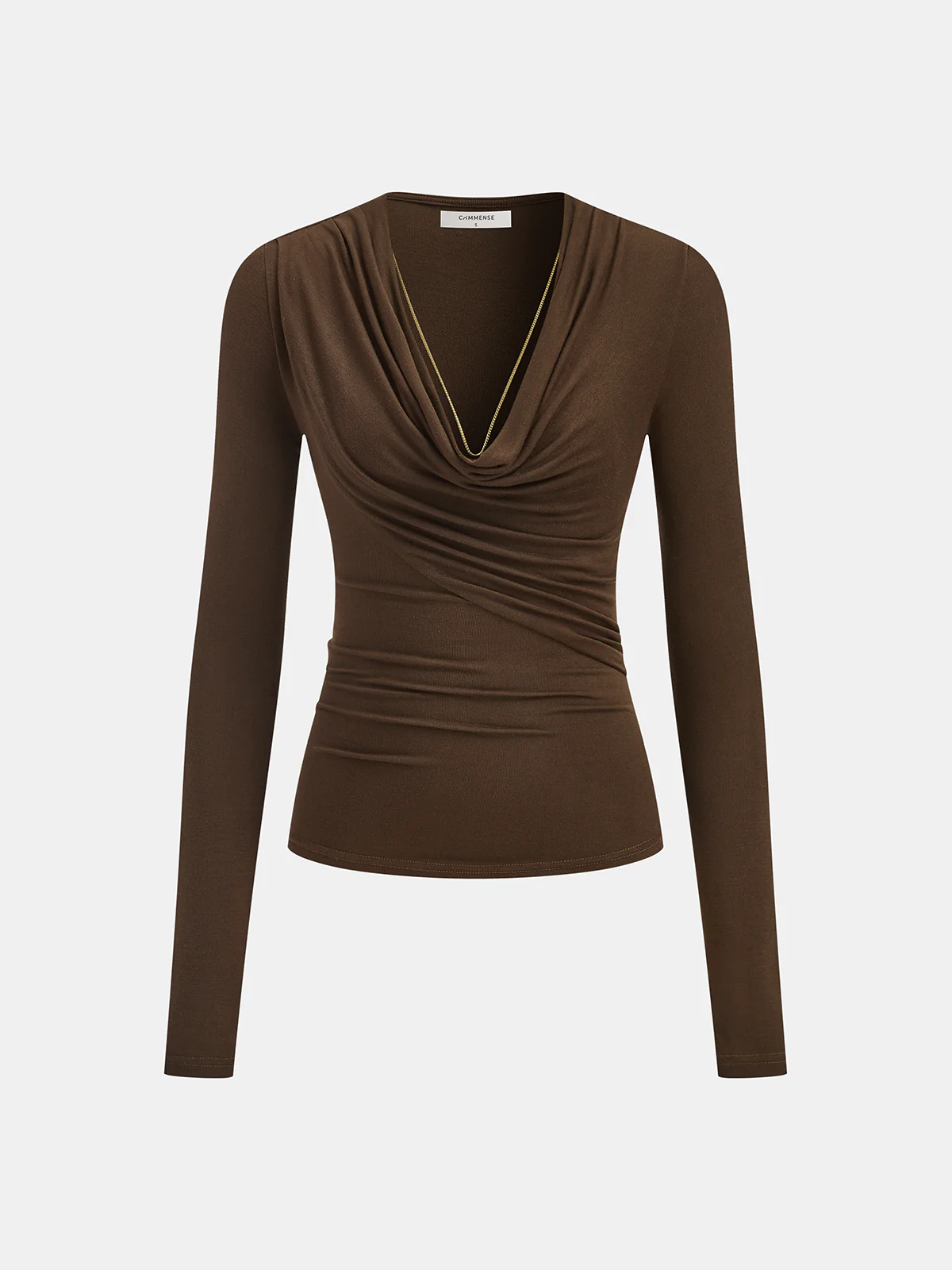 Chain Detail Cowl Neck Ruched Top