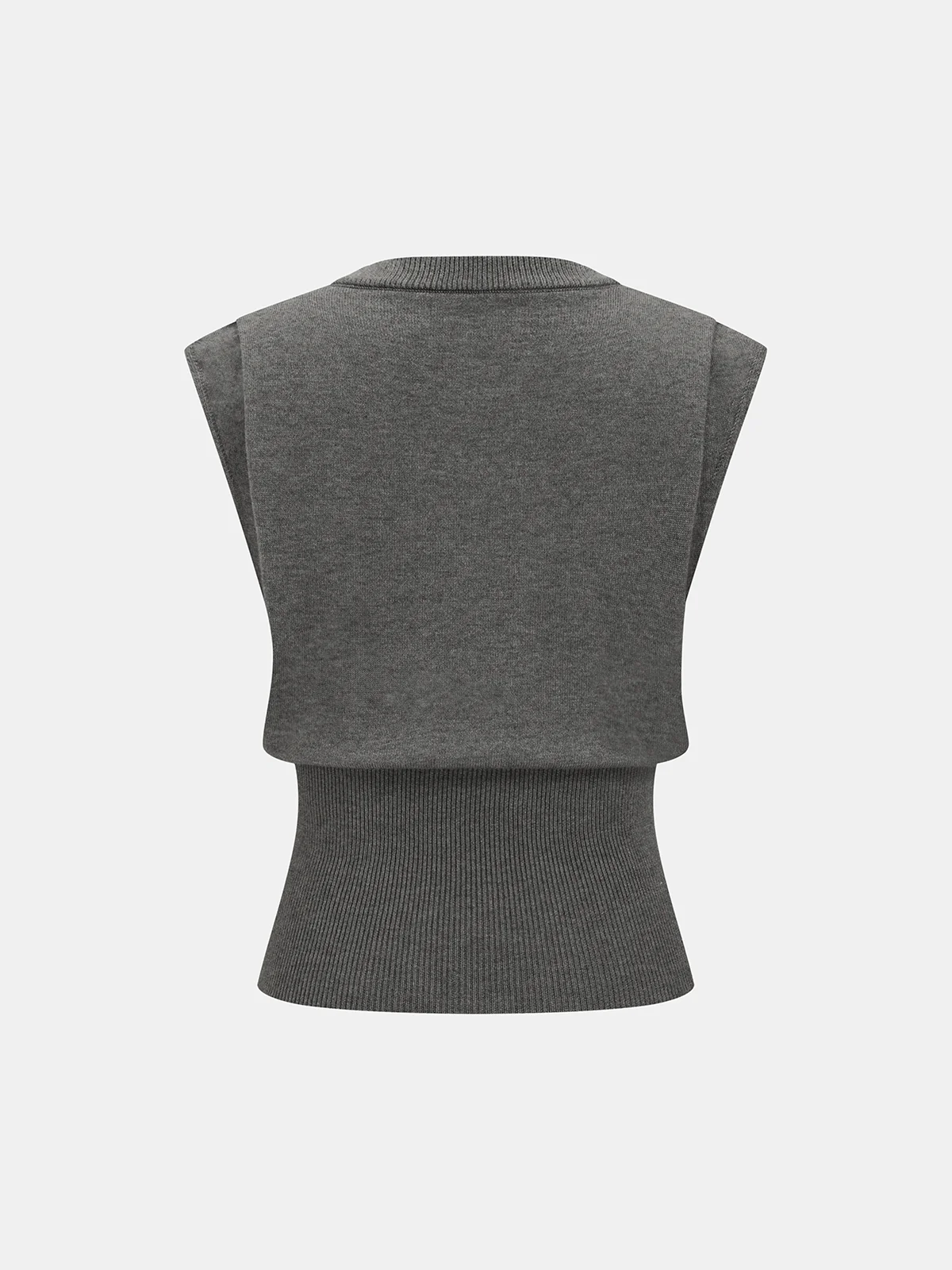 Cinched Waist Crew Neck Sleeveless Sweater Vest - Image 2