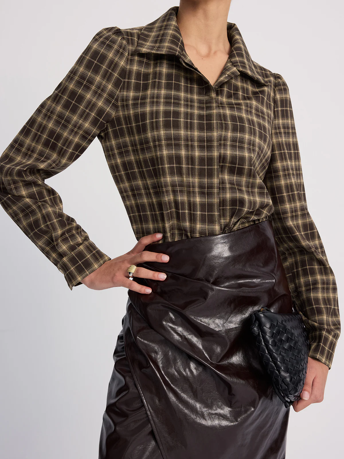 Collared Puff-Sleeve Plaid Bodysuit - Image 4