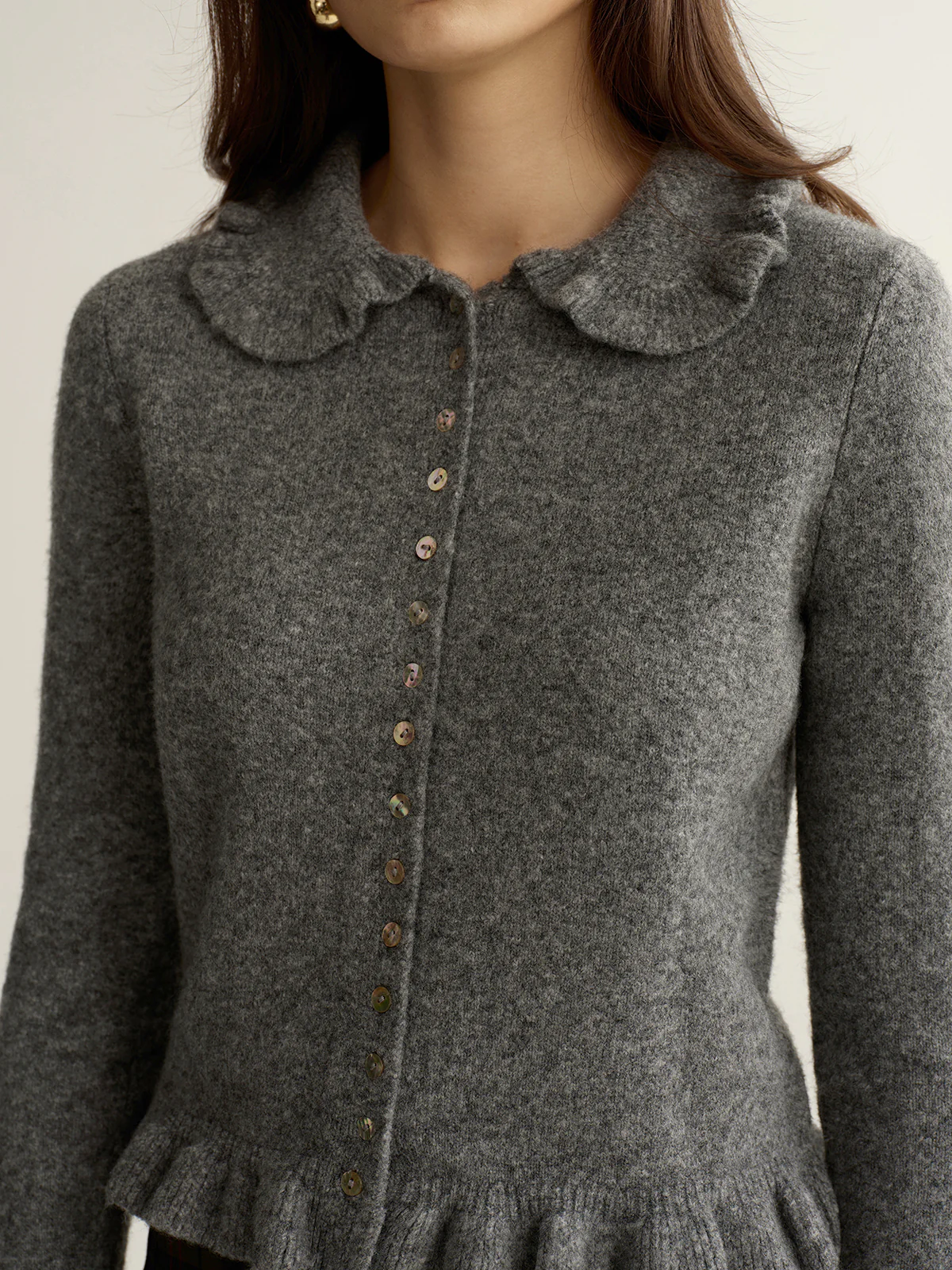 Collared Wool-Blend Ruffled Cardigan - Image 3