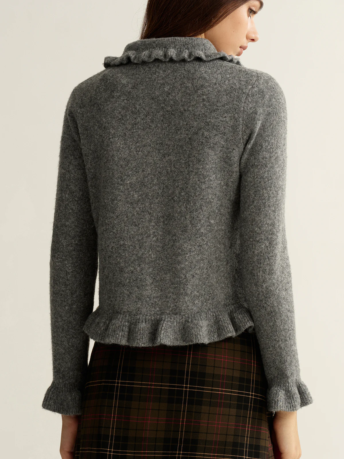 Collared Wool-Blend Ruffled Cardigan - Image 6