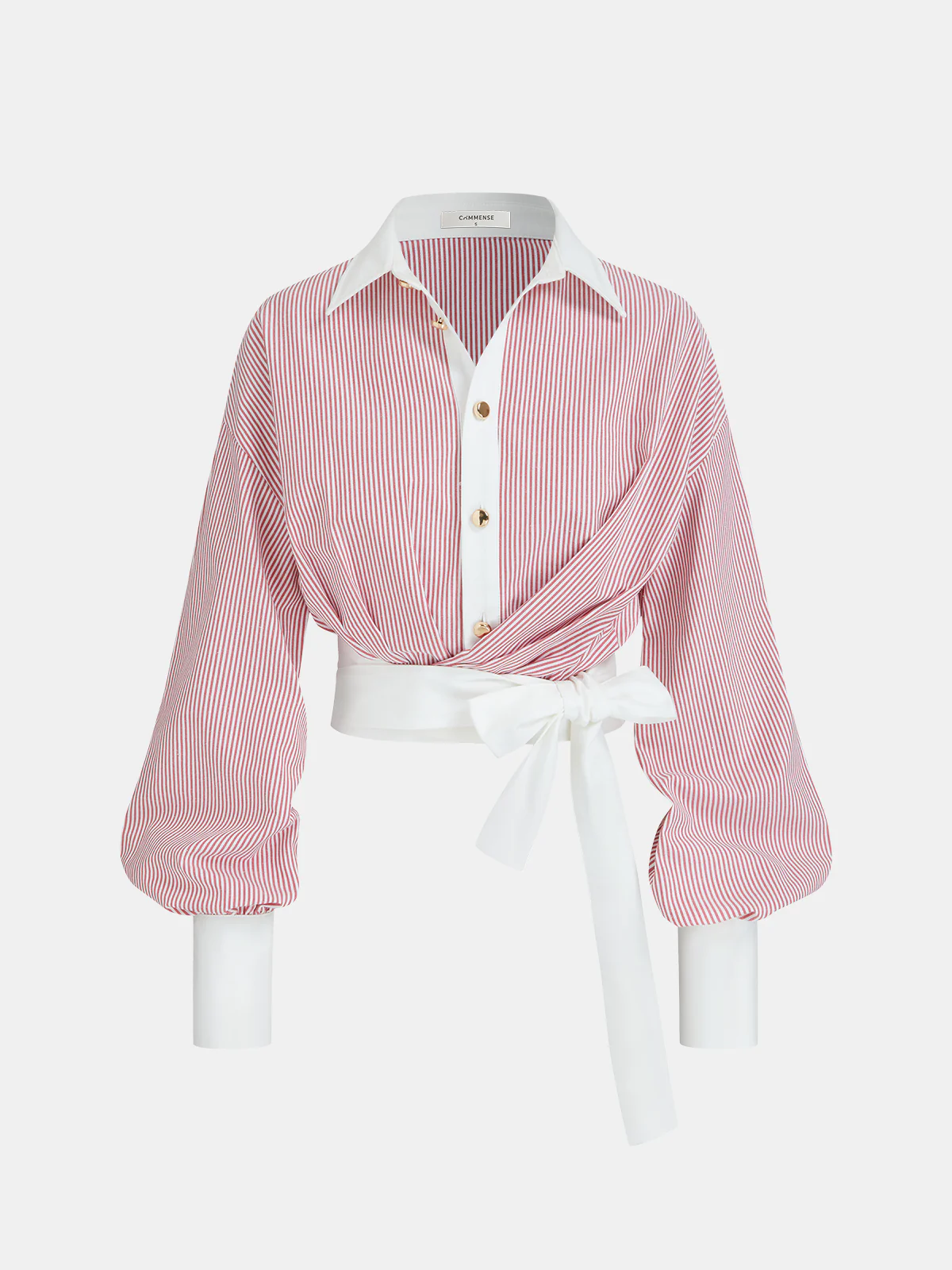 Color-Block Striped Tie-Waist Shirt