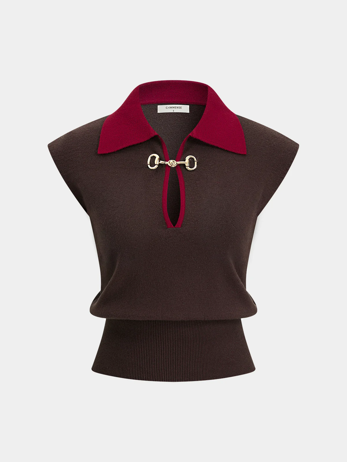Contrast Collar Horsebit Knit Sleeveless Top