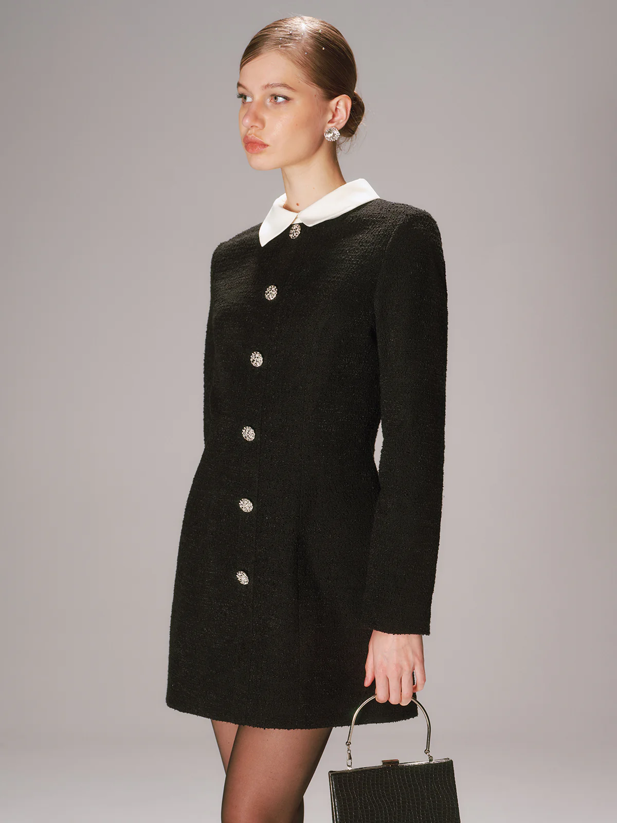 Contrast Collar Tweed Mini Dress - Image 5