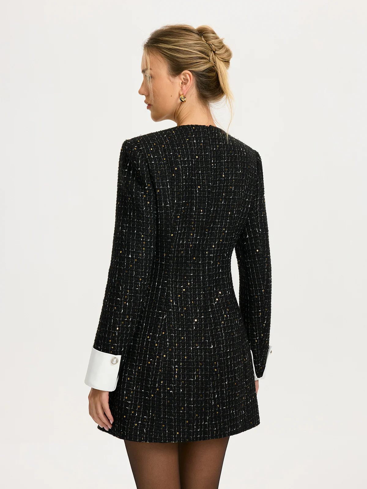 Contrast Cuff Tweed Mini Dress - Image 6