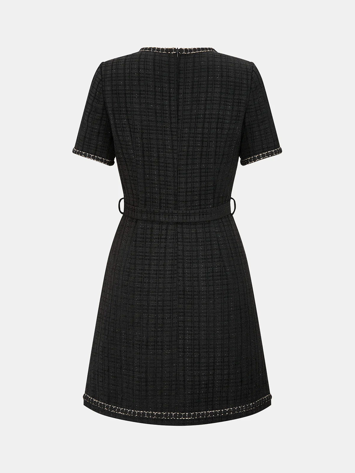 Contrast Trim Pearl Button Tweed Mini Dress - Image 2