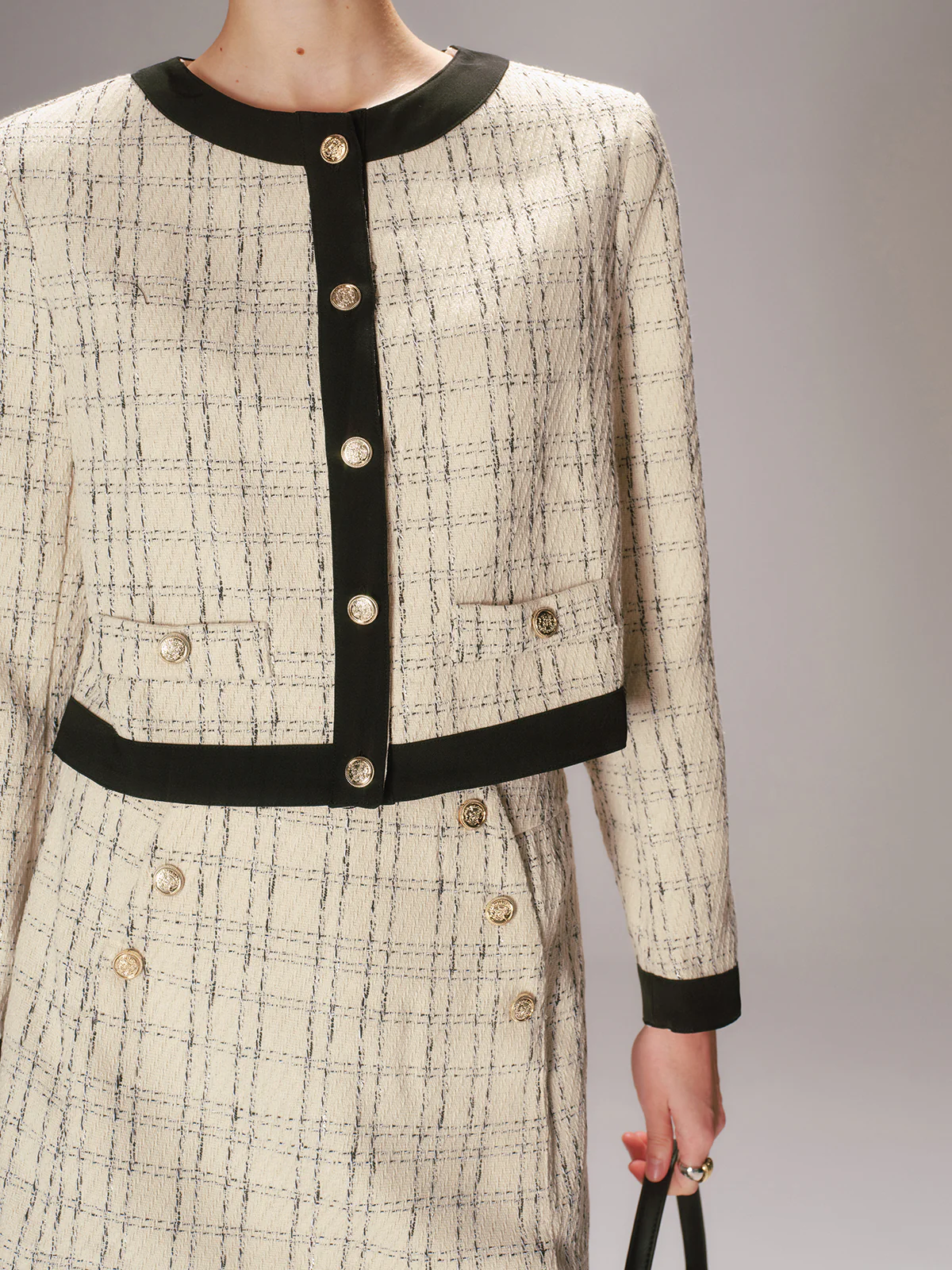 Contrast Trim Tweed Jacket and Shorts Set - Image 3