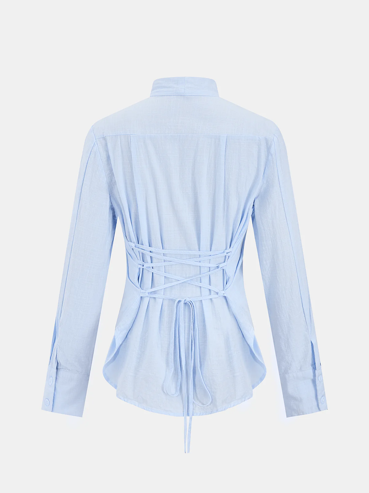Cotton Tie-Neck Long-Sleeve Shirt - Image 2