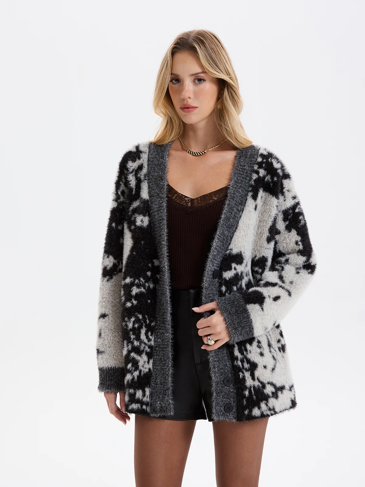 Cow Print Faux Mink Fur Cardigan - Image 3