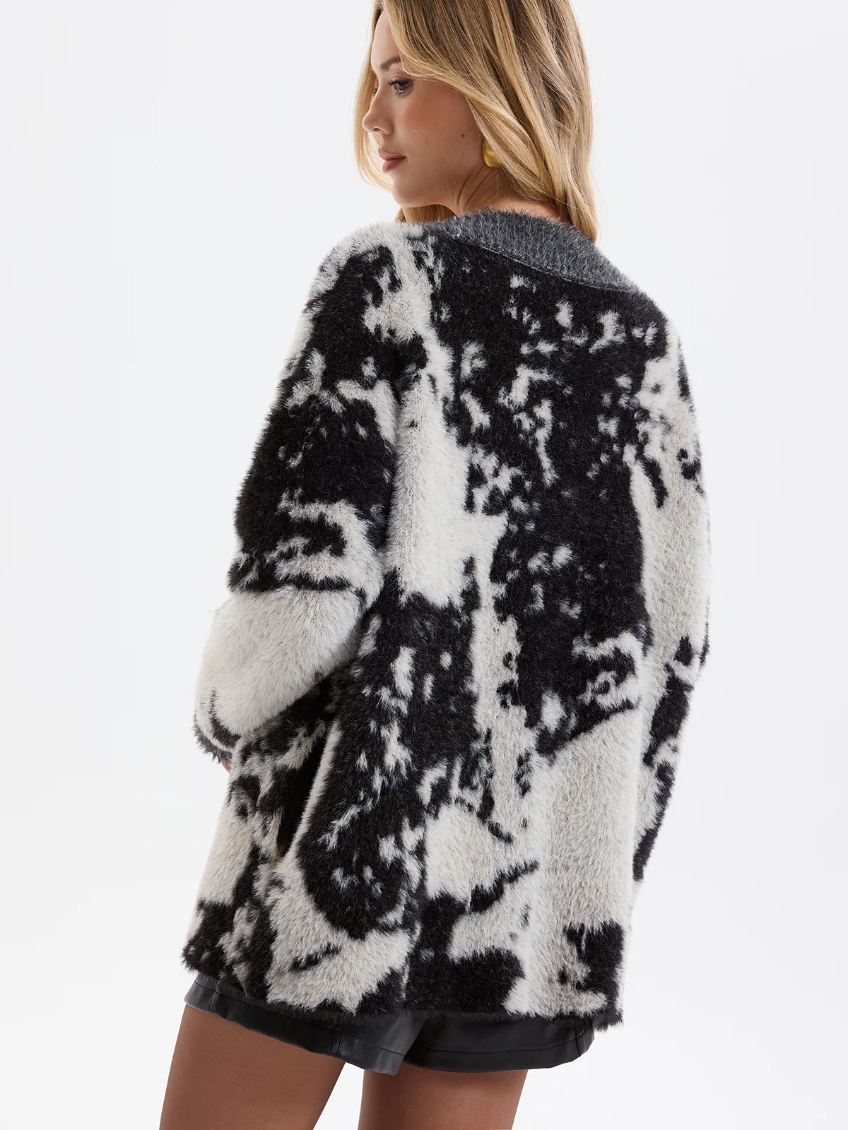 Cow Print Faux Mink Fur Cardigan - Image 5