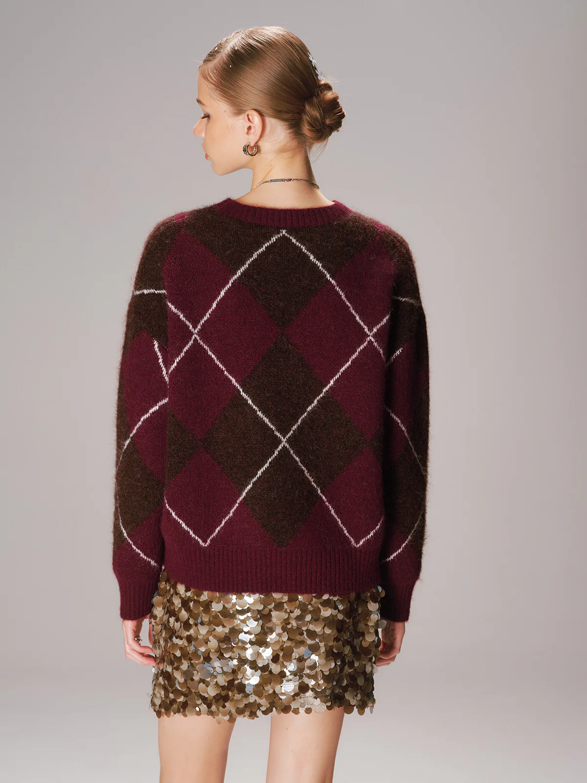 Crew Neck Argyle Wool-Blend Sweater - Image 6