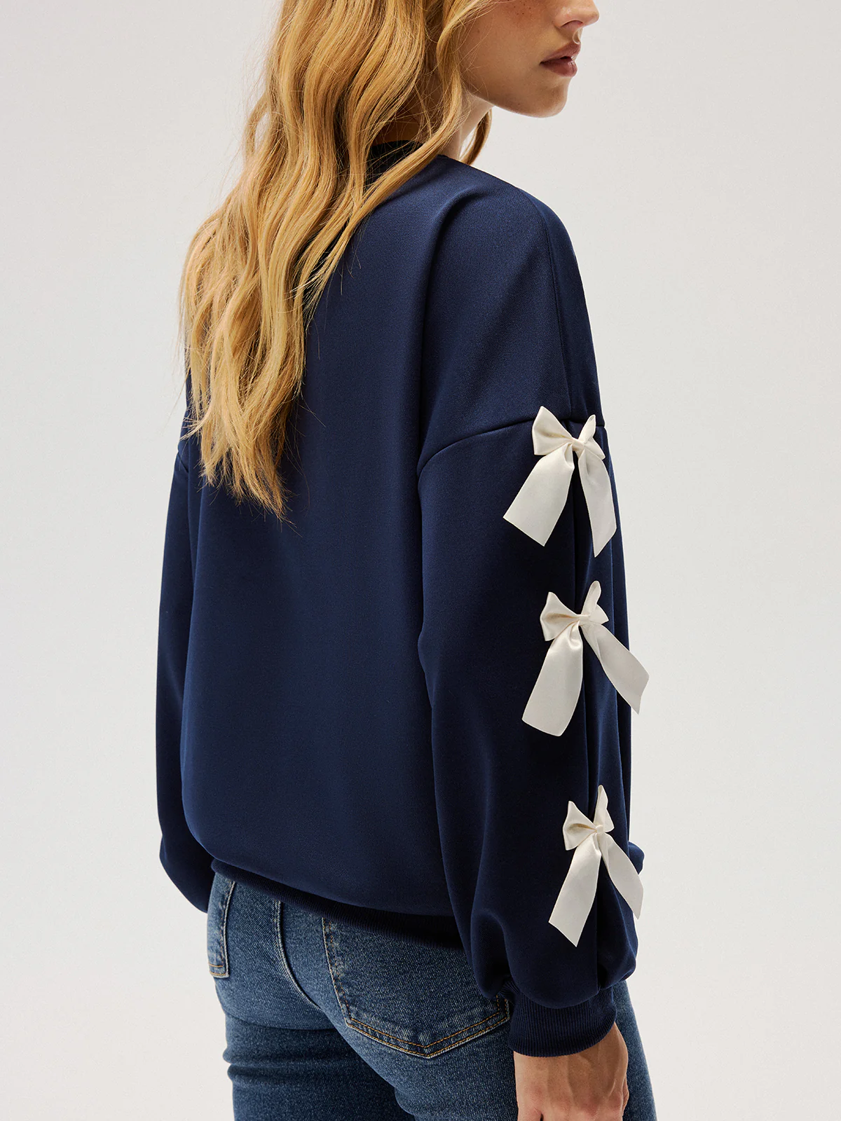 Crew Neck Bow Accent Sweatshirt - Image 4