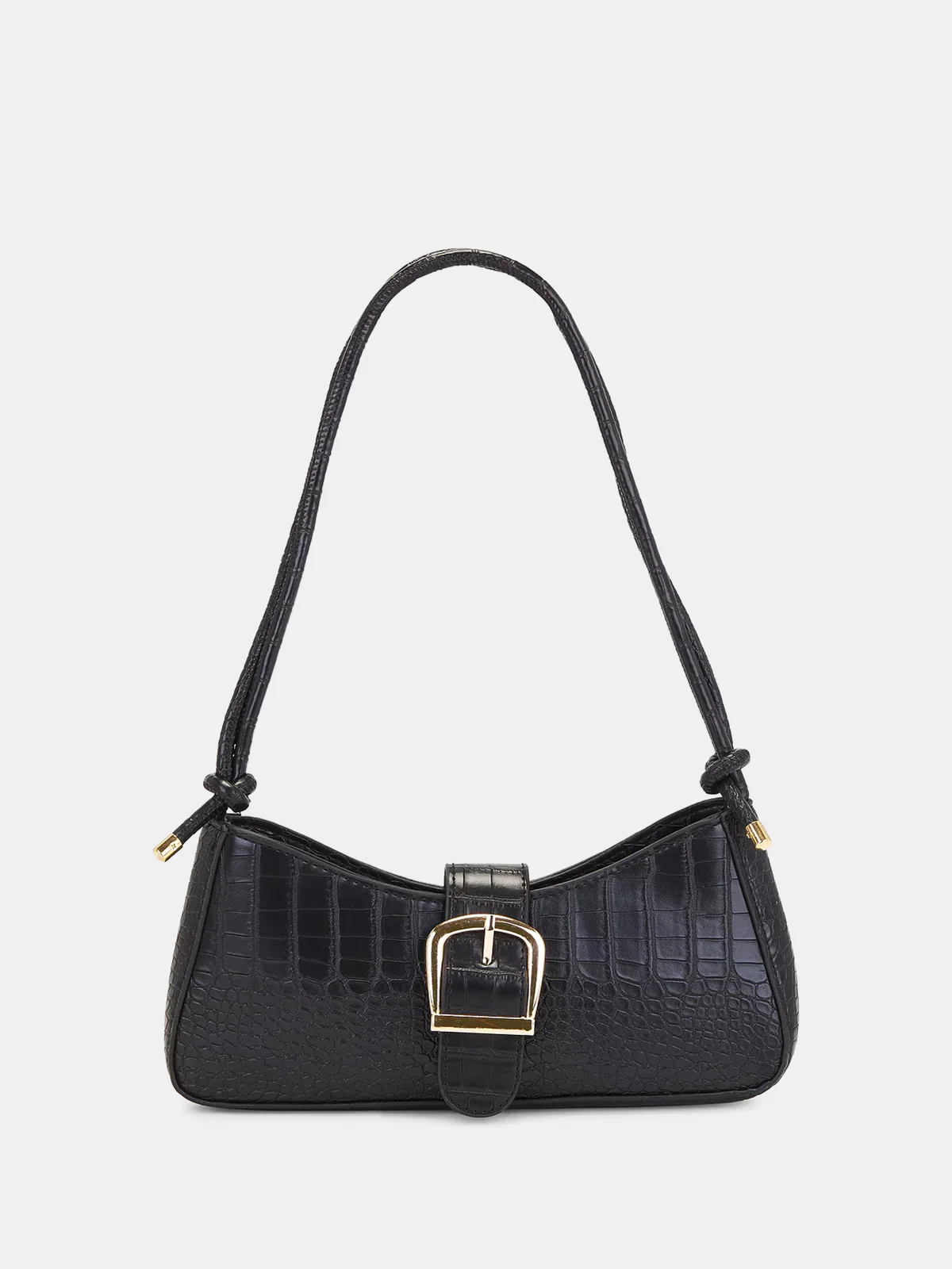 Croc-Embossed Buckle Underarm Bag