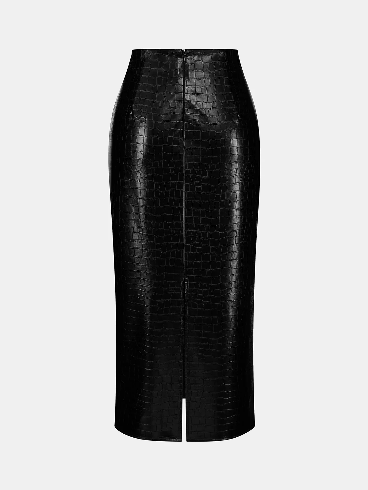 Crocodile Faux Leather Ruched Midi Skirt - Image 2