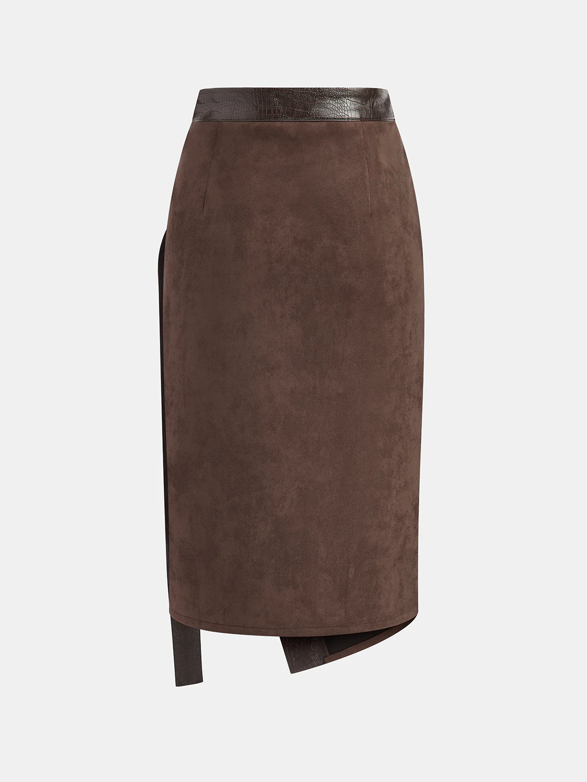 Crocodile PU Leather Panel Suede Effect Midi Skirt - Image 2